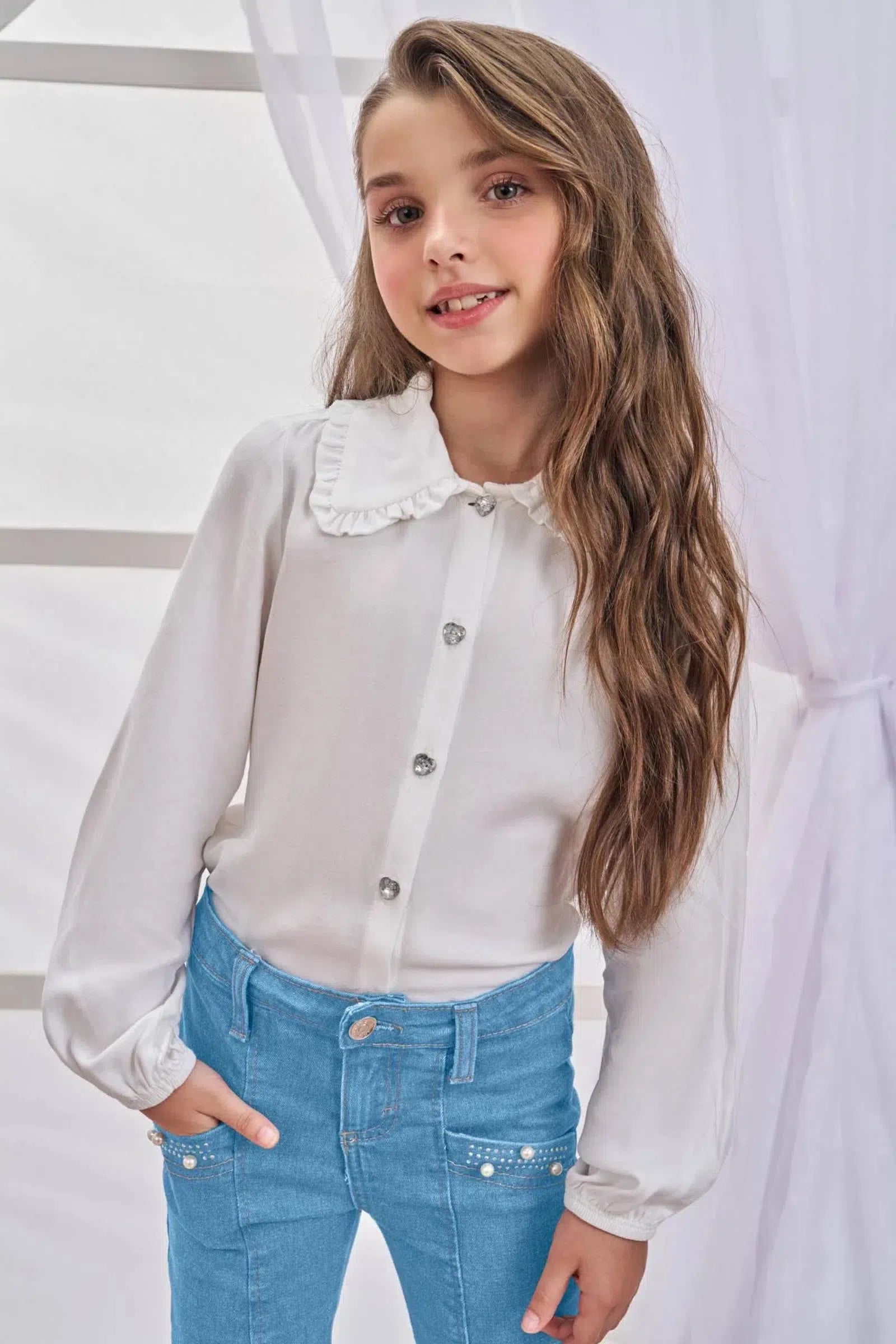 Camisa em Viscose Sarjada 79630 Infanti Infantil Menina