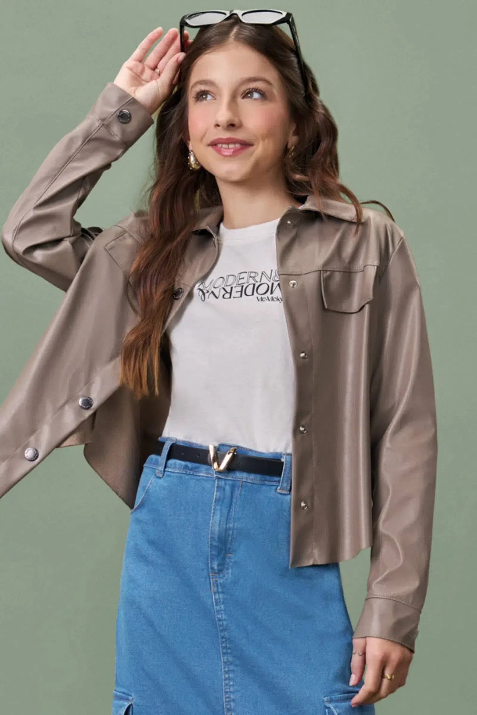 Camisa Overshirt Boxy em Couro Sintético 80201 Vic&Vicky Teen Menina