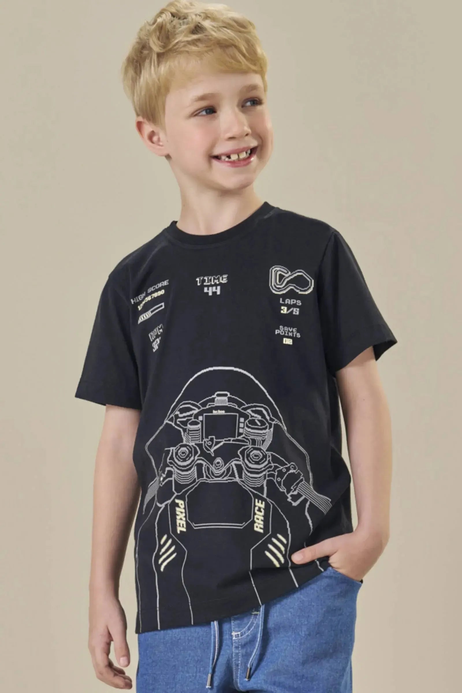 Camiseta em Meia Malha 84457 LucBoo Infantil Menino