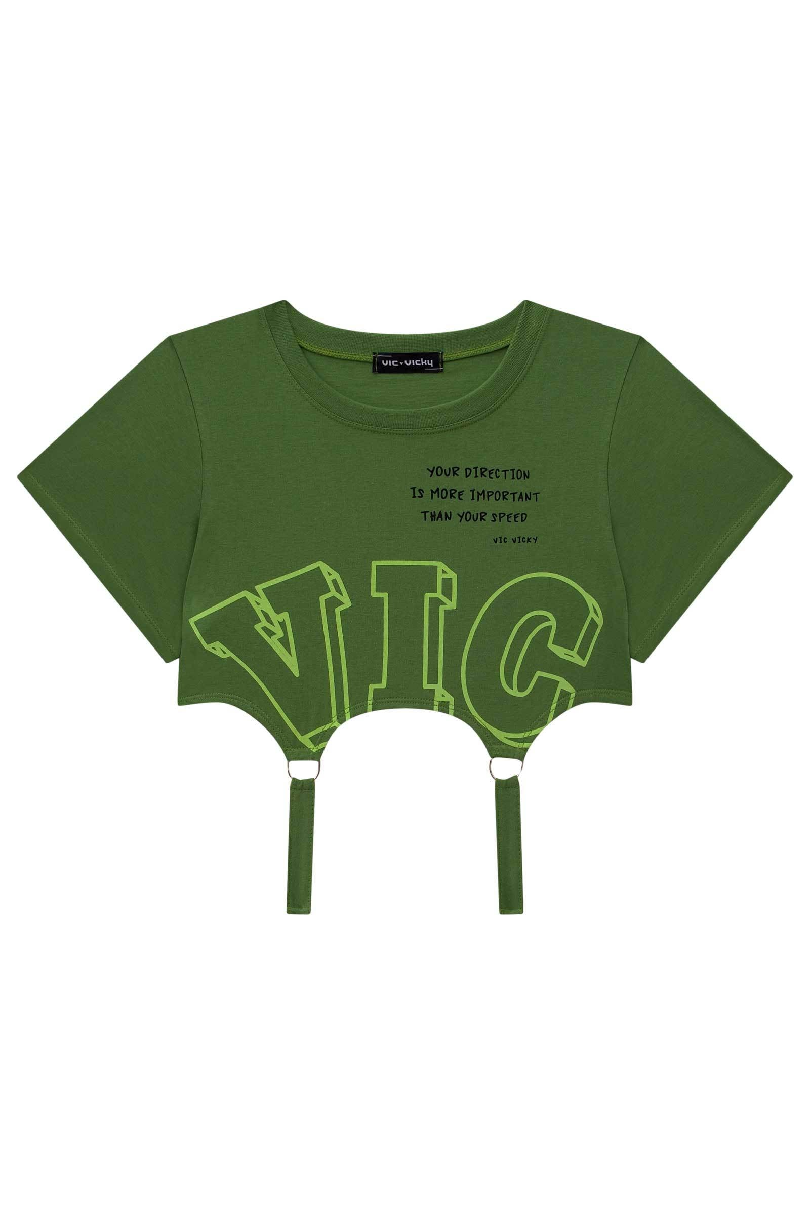 Camiseta Top Cropped Over em Meia Malha 73822 Vic&Vicky