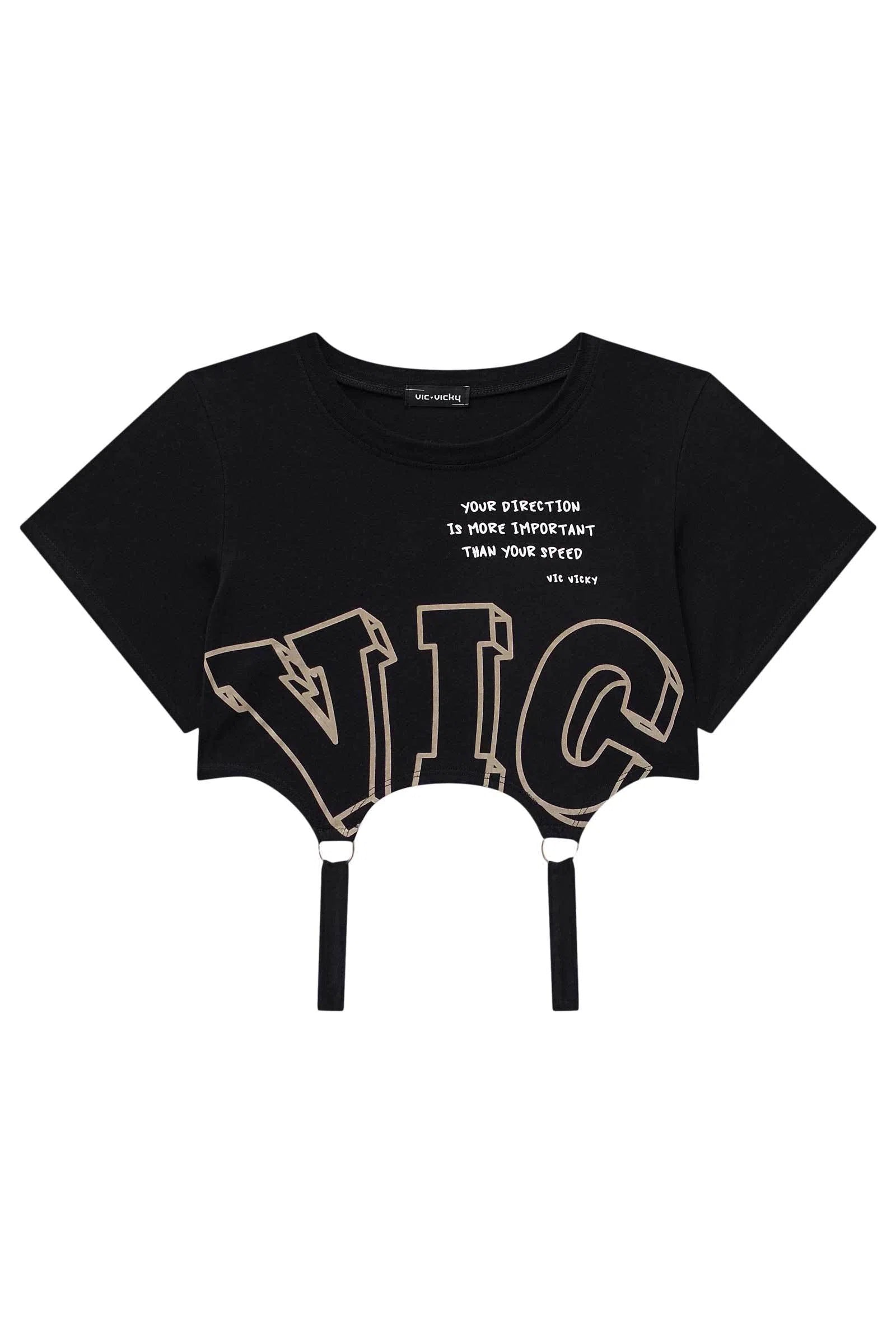 Camiseta Top Cropped Over em Meia Malha 73822 Vic&Vicky