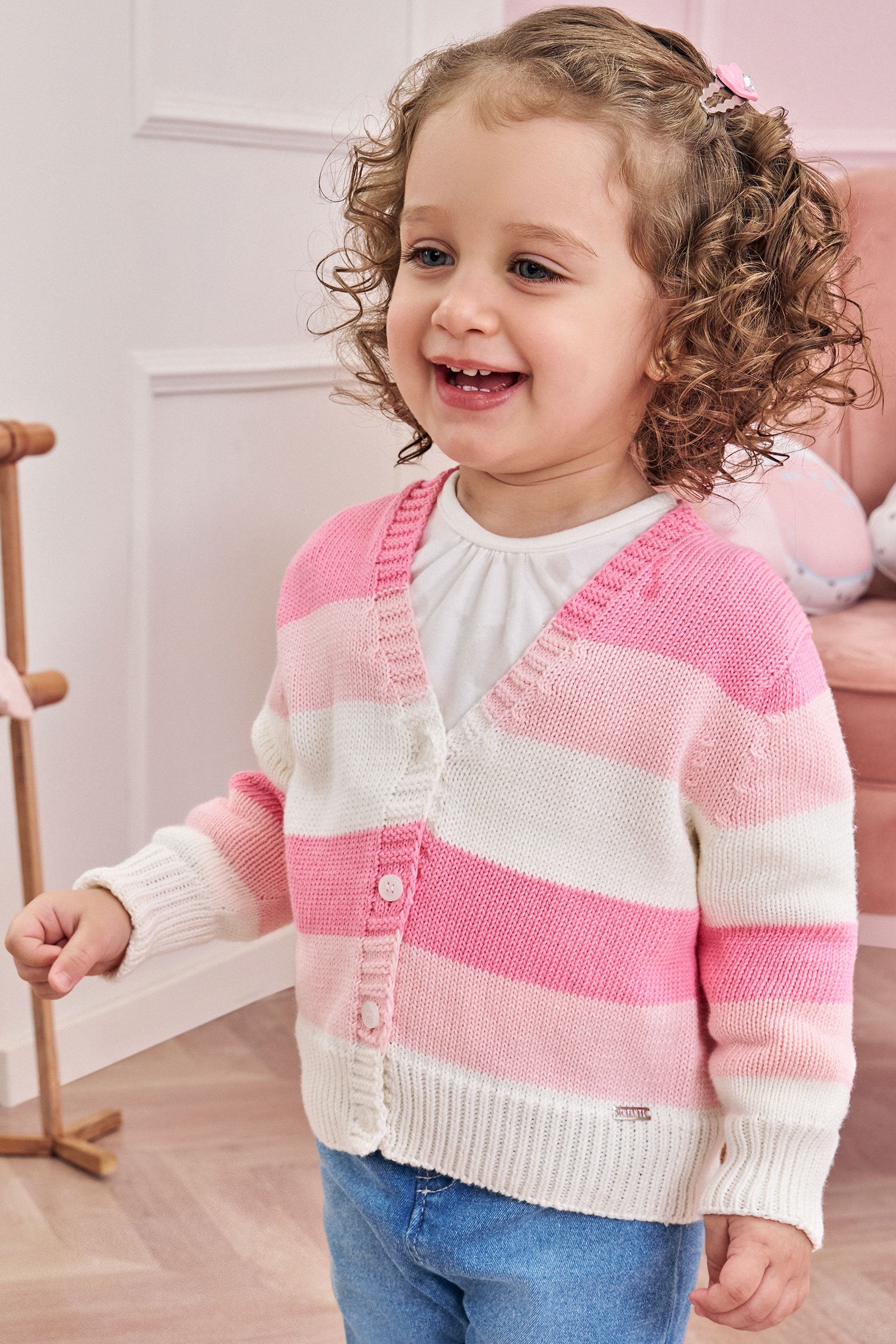 Cardigan em Tricot 100% Algodão 78568 Infanti Bebê Menina