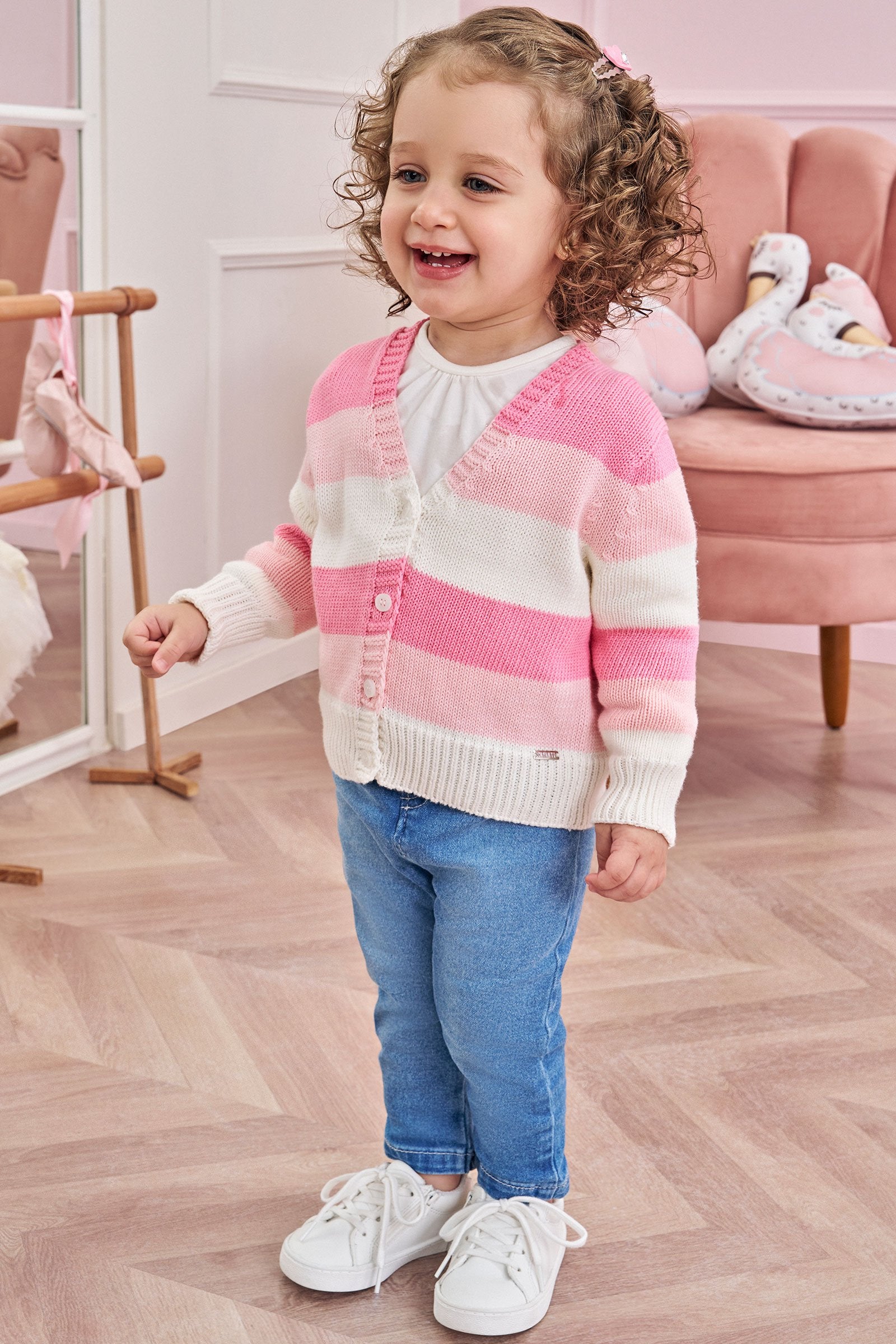 Cardigan em Tricot 100% Algodão 78568 Infanti Bebê Menina