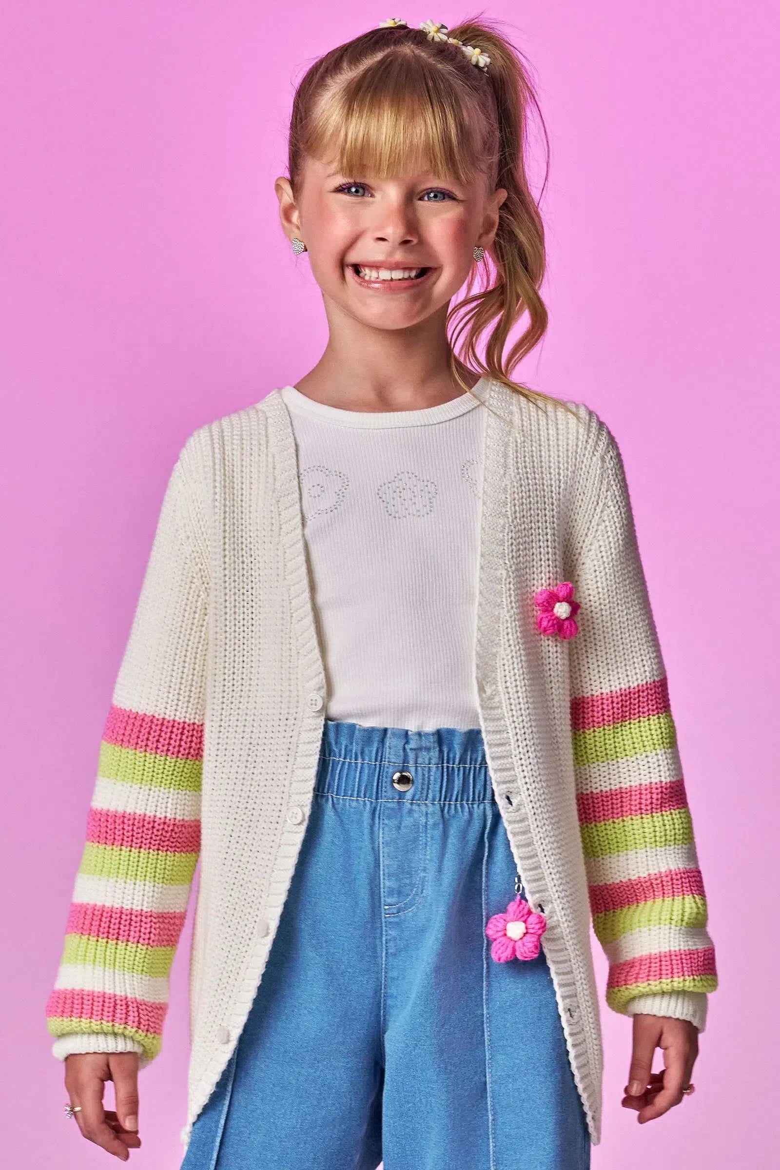 Cardigan em Tricot 100% Algodão 78590 Infanti Infantil Menina