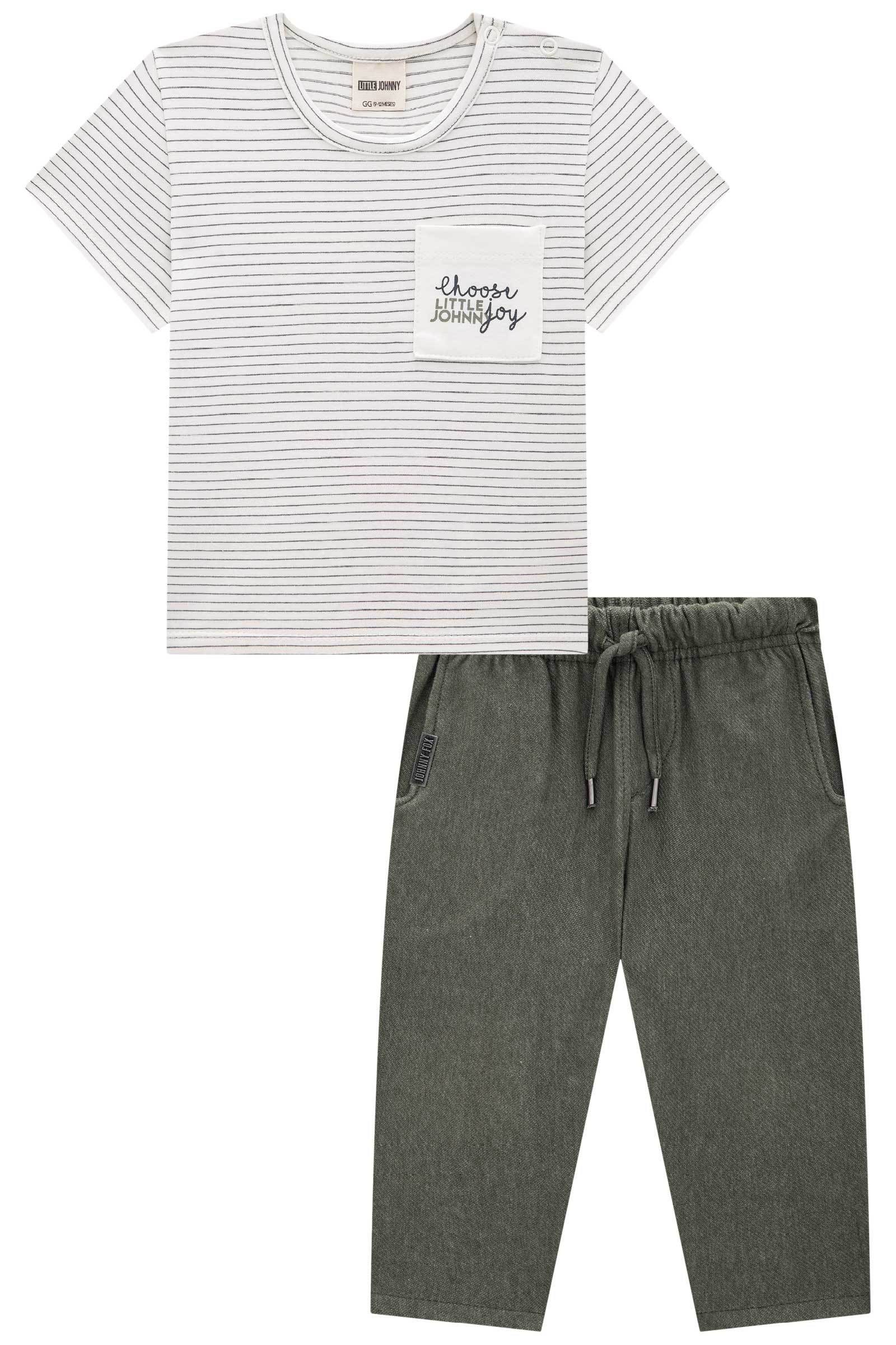 Cj de Camiseta em Cotton Listrado Fio Tinto e Calça Sikinny Comfort em Cotton Jeans C/ Elas 74577 Johnny Fox