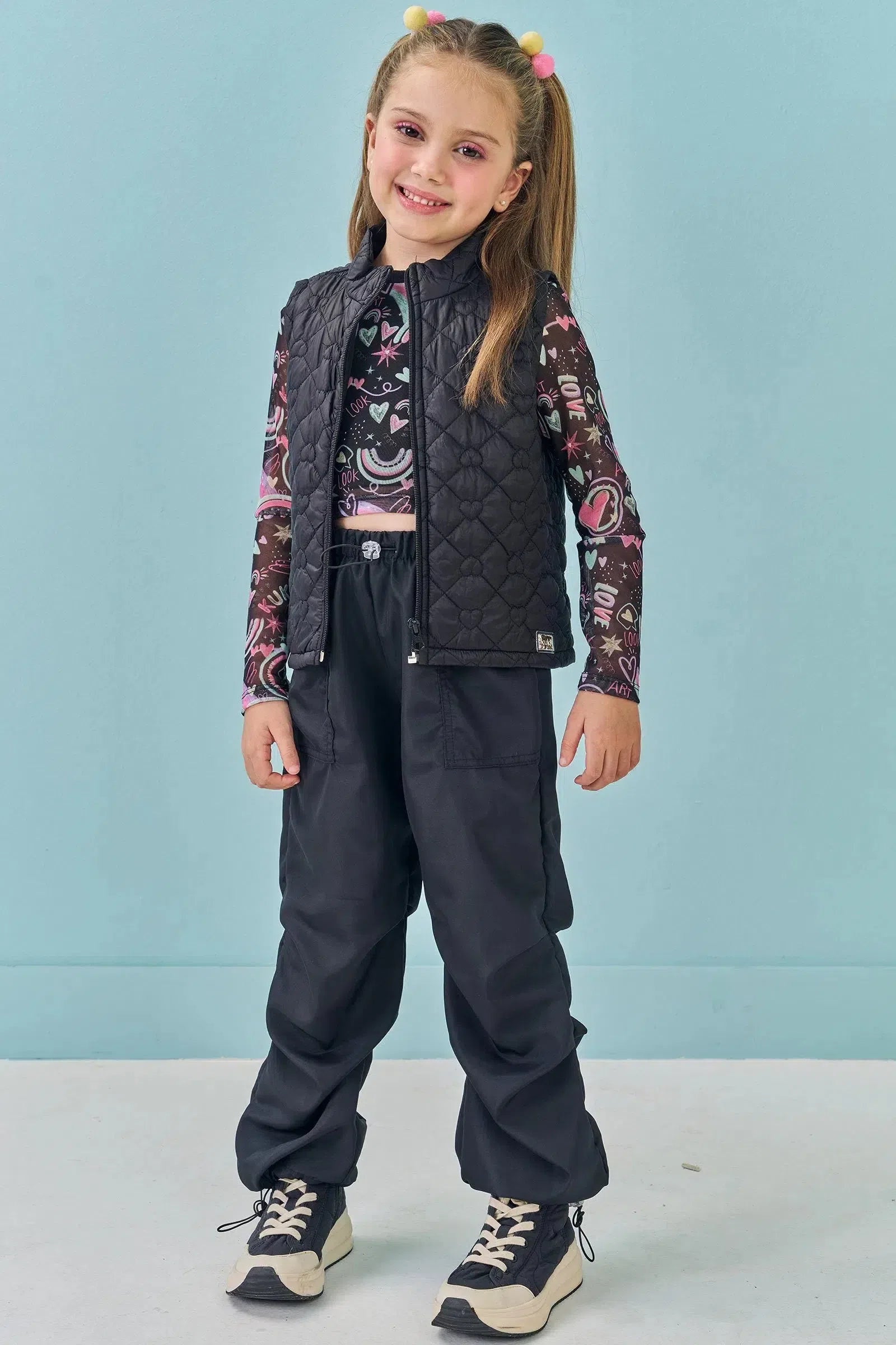 Colete Puffer em Nylon Matelassê Coração 79190 Kukiê Infantil Menina