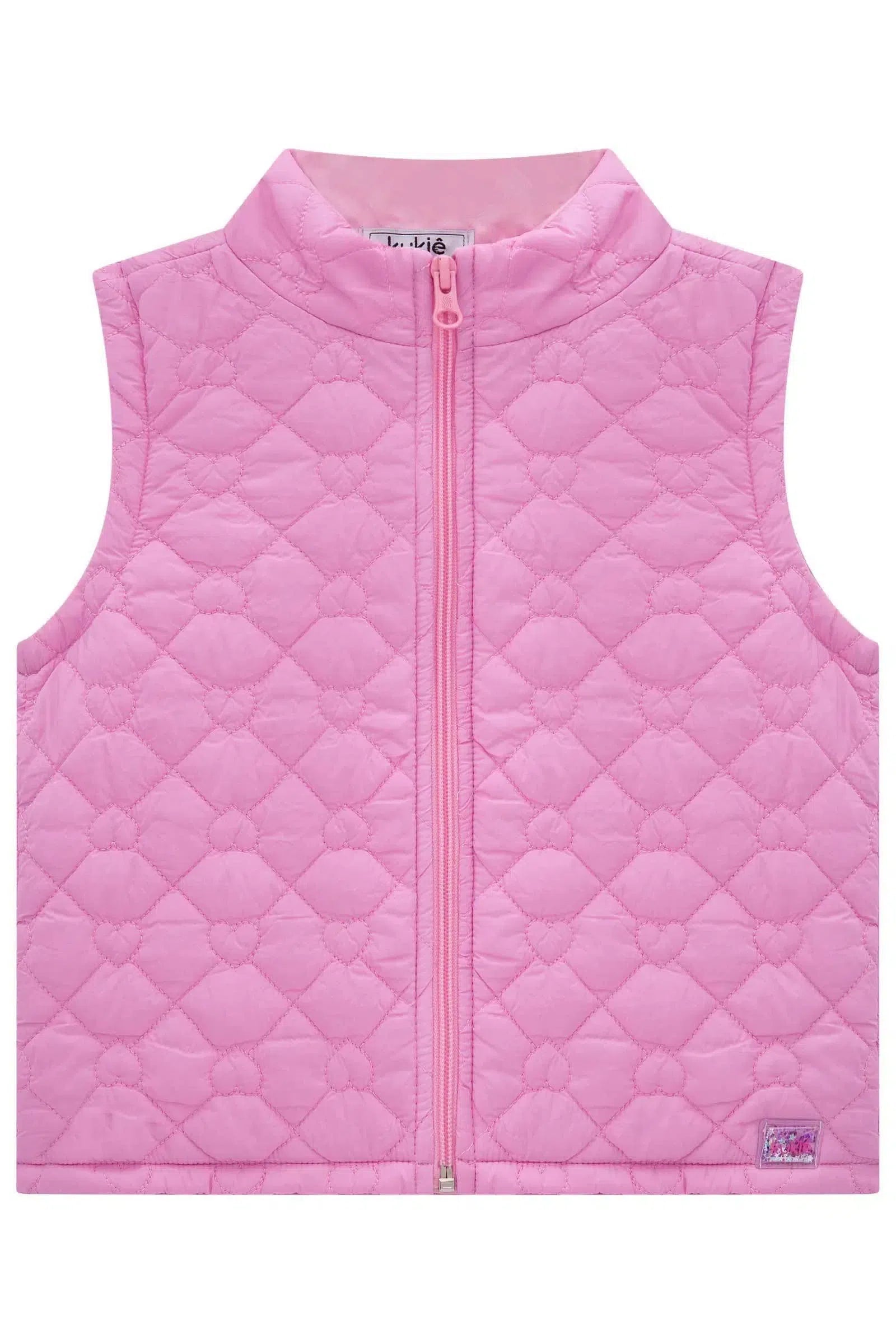 Colete Puffer em Nylon Matelassê Coração 79190 Kukiê Infantil Menina