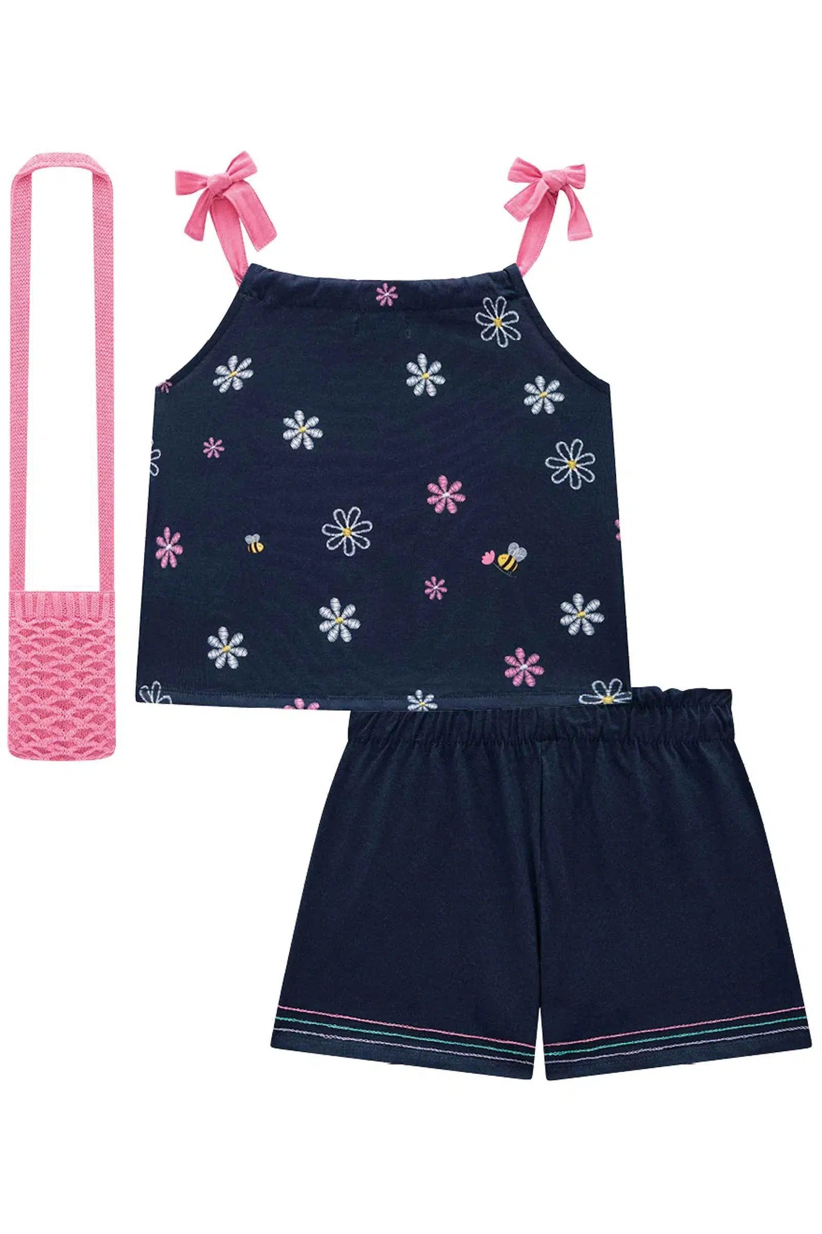 Conjunto Blusa Boxy e Shorts em Malha Fresh. Acompanha Bolsa em Tricô. 74693 Kukiê