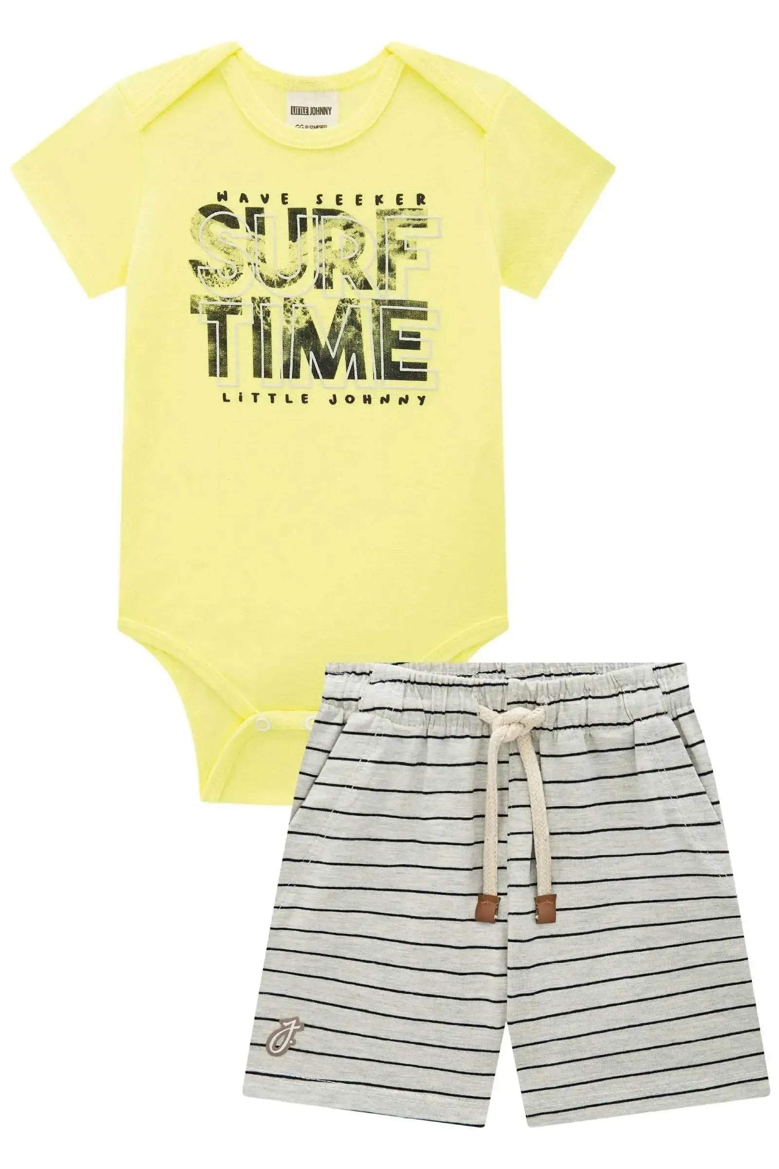 Conjunto Body em Ribana e Bermuda em Cotton Listrado Fio Tinto 84712 Johnny Fox Bebê Menino