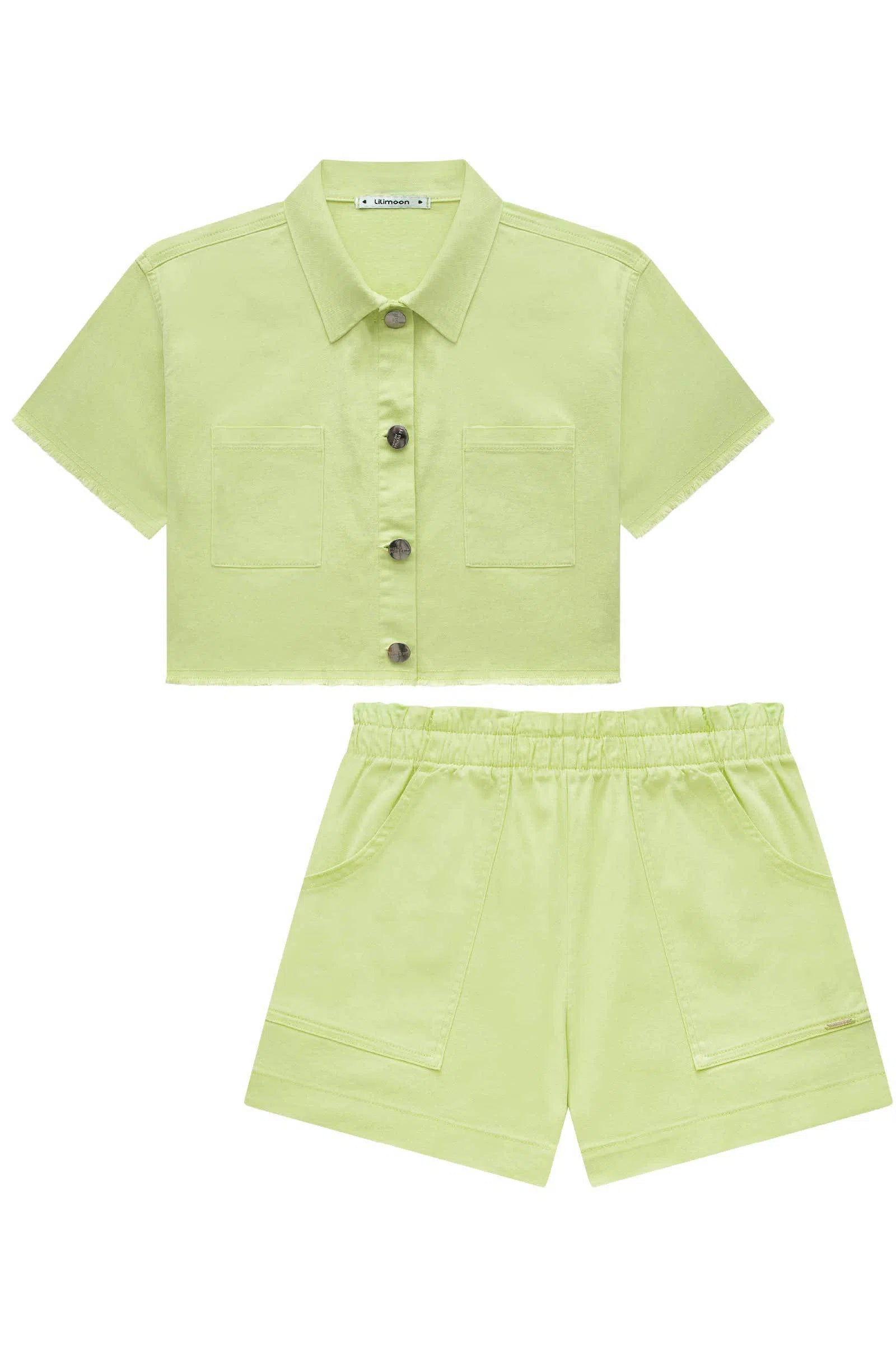 Conjunto Camisa Cropped e Shorts em Sarja com Elastano 74273 Lilimoon