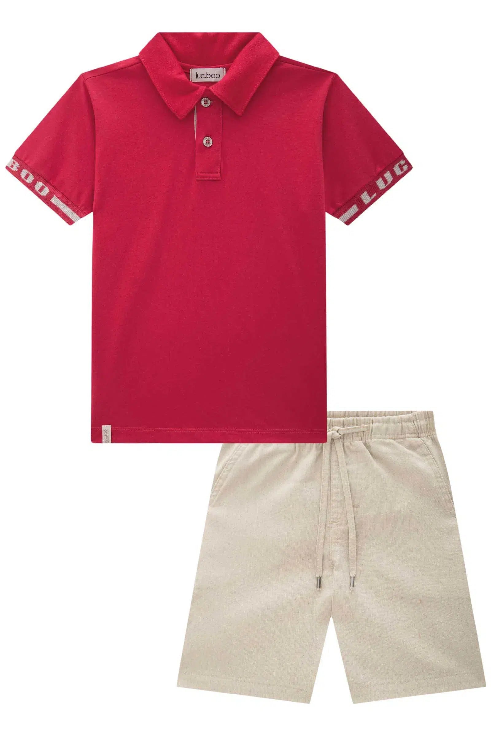 Conjunto Infantil Menino de Polo em Meia Malha e Bermuda em Tecido Eco com Elastano 81699 LucBoo