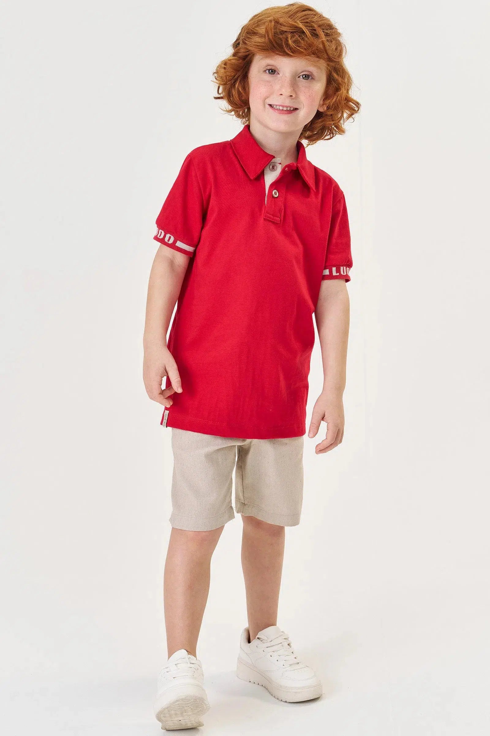 Conjunto Infantil Menino de Polo em Meia Malha e Bermuda em Tecido Eco com Elastano 81699 LucBoo