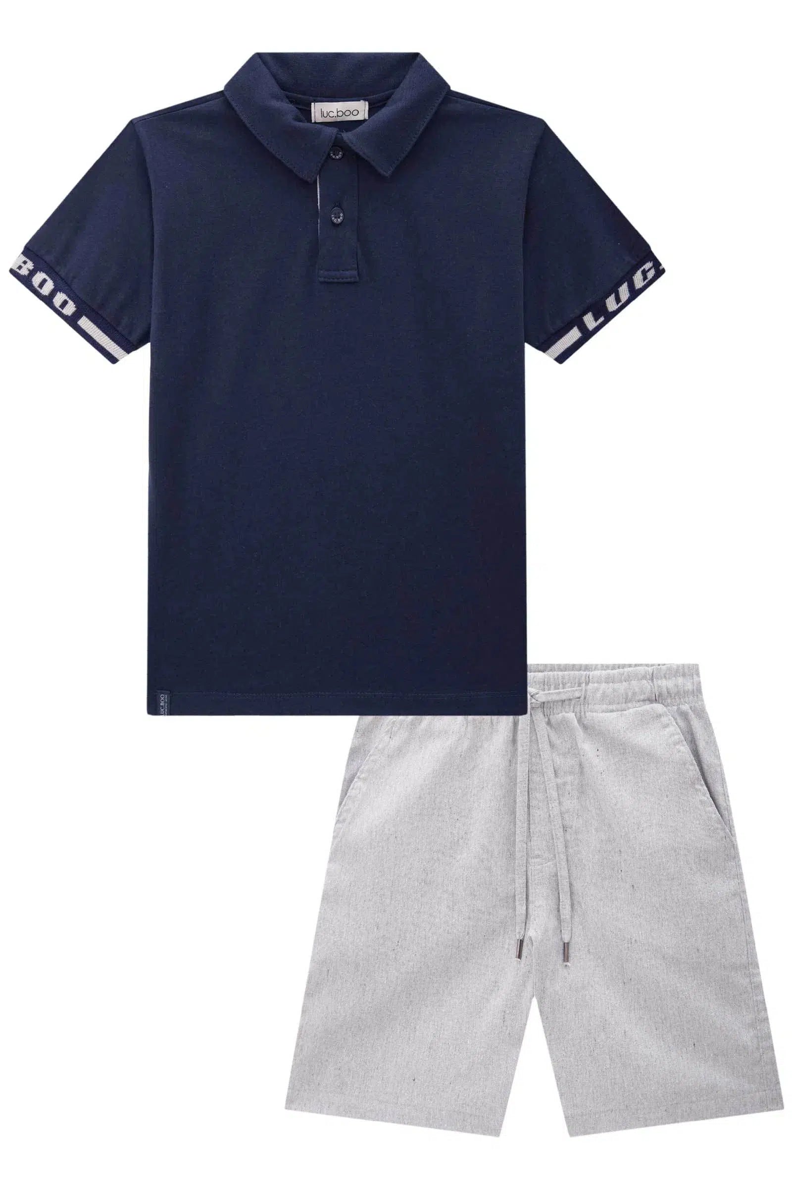 Conjunto Infantil Menino de Polo em Meia Malha e Bermuda em Tecido Eco com Elastano 81699 LucBoo