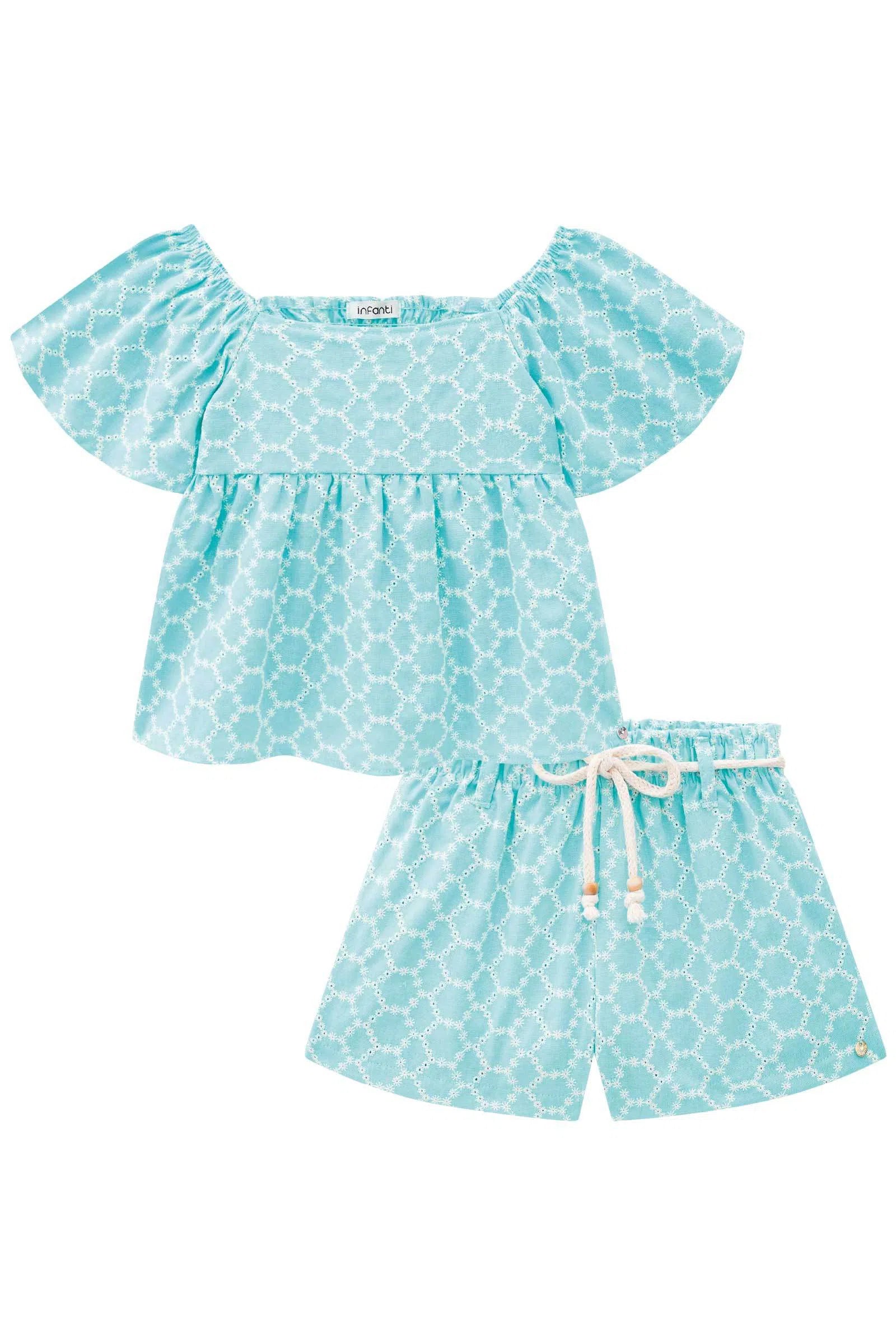 Conjunto de Bata e Shorts em Linho Bordado Dolce 74228 Infanti