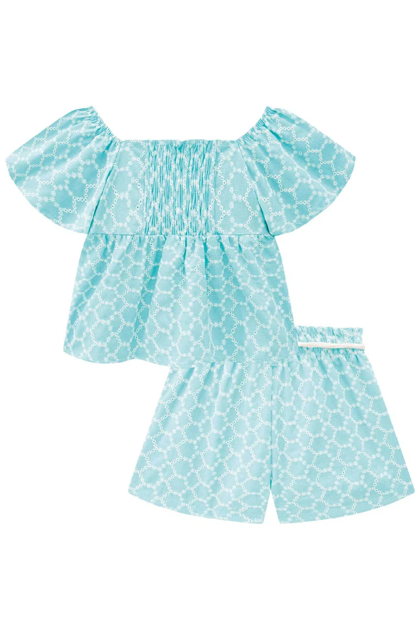 Conjunto de Bata e Shorts em Linho Bordado Dolce 74228 Infanti