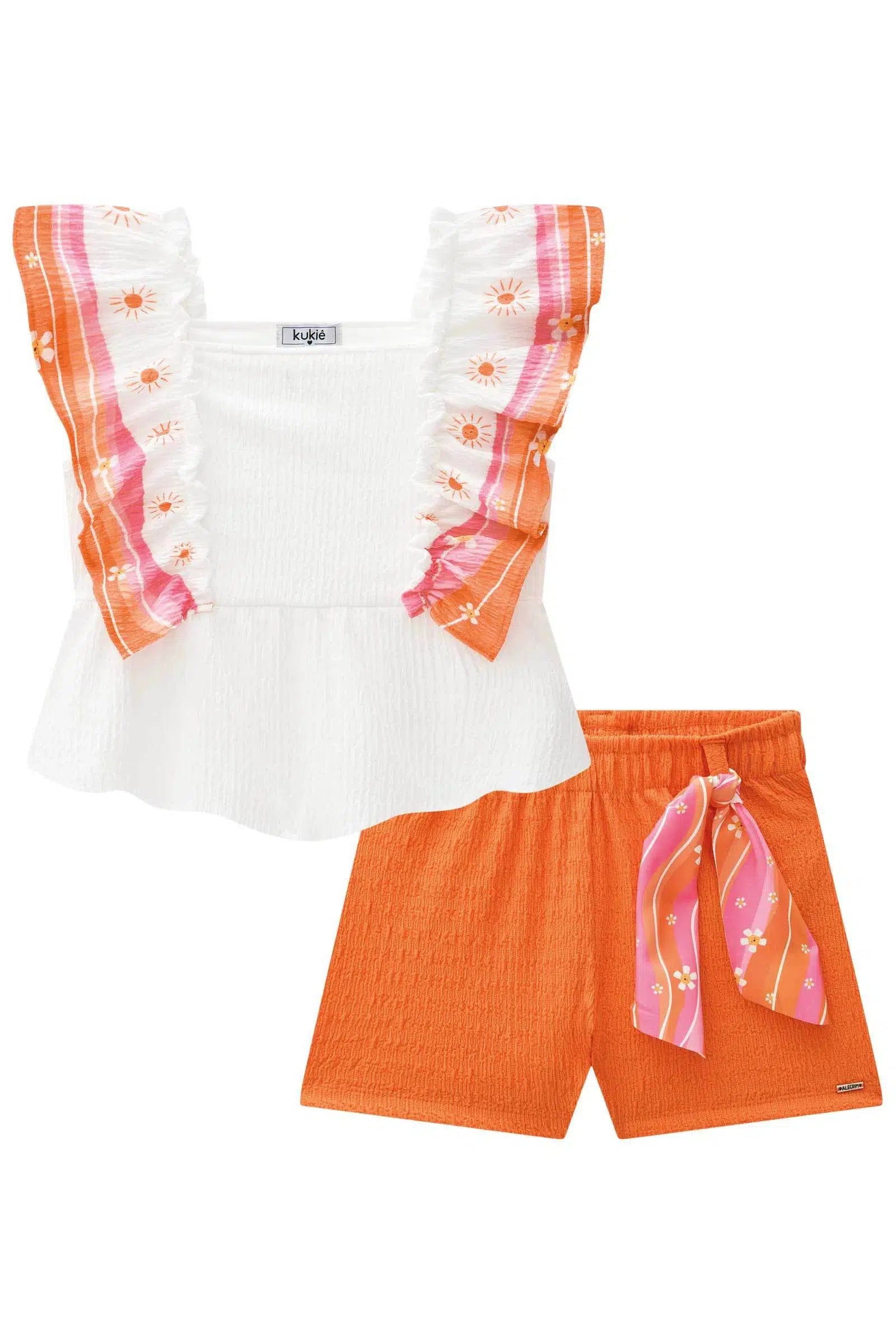 Conjunto de Bata e Shorts em Malha Enrugada 74163 Kukiê