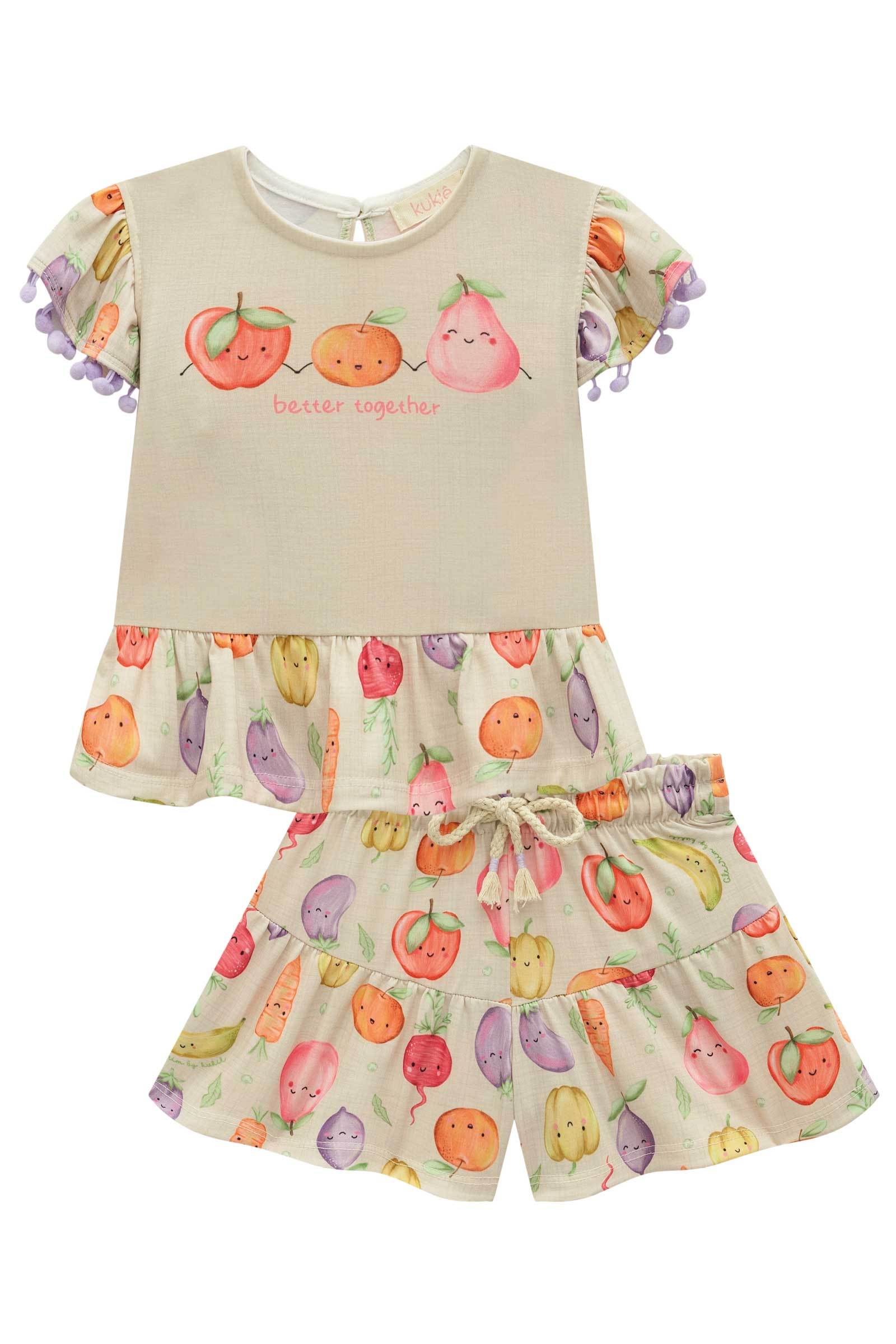 Conjunto de Bata e Shorts em Malha Fresh 77283 Kukiê