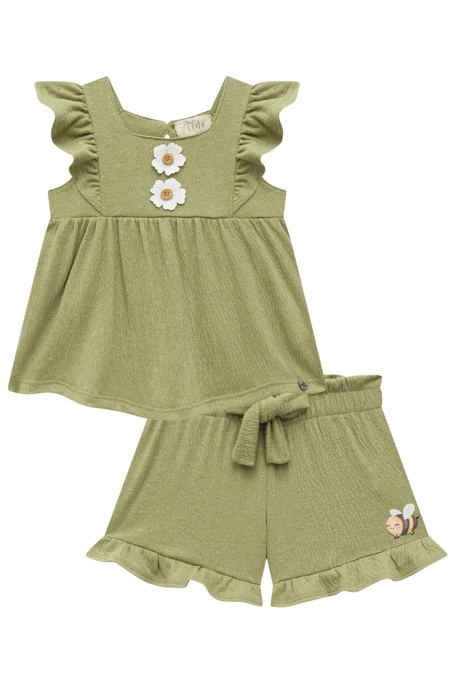 Conjunto de Bata e Shorts em Malha Wave Linho 74749 Infanti