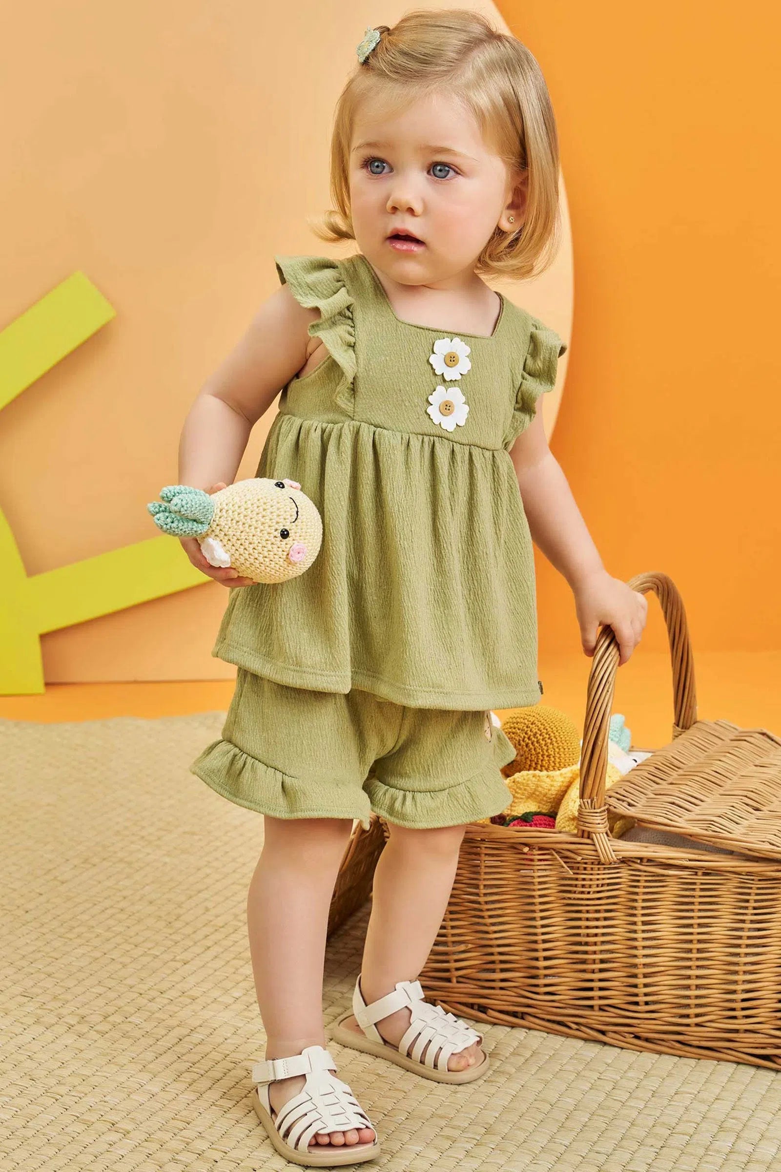 Conjunto de Bata e Shorts em Malha Wave Linho 74749 Infanti