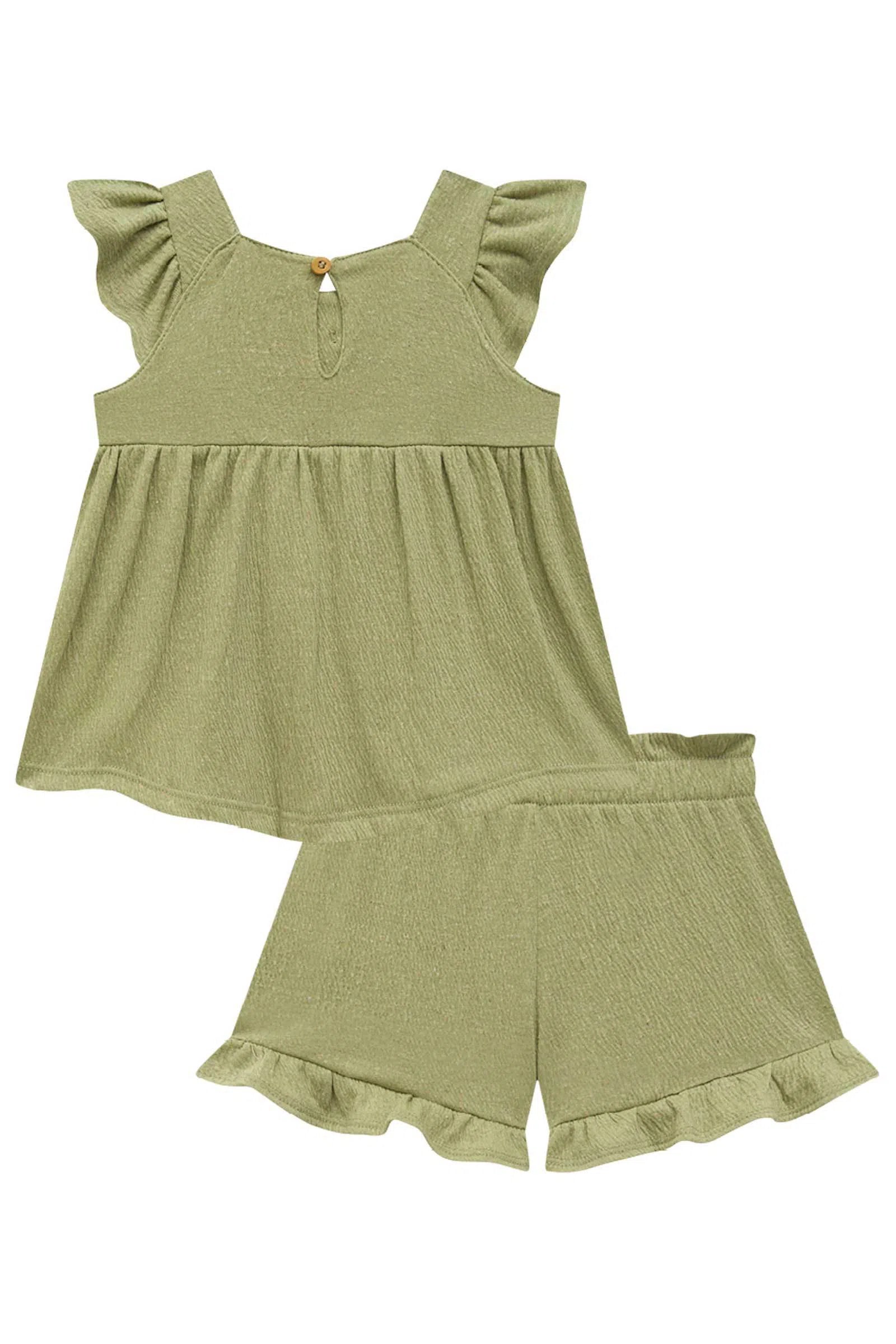 Conjunto de Bata e Shorts em Malha Wave Linho 74749 Infanti