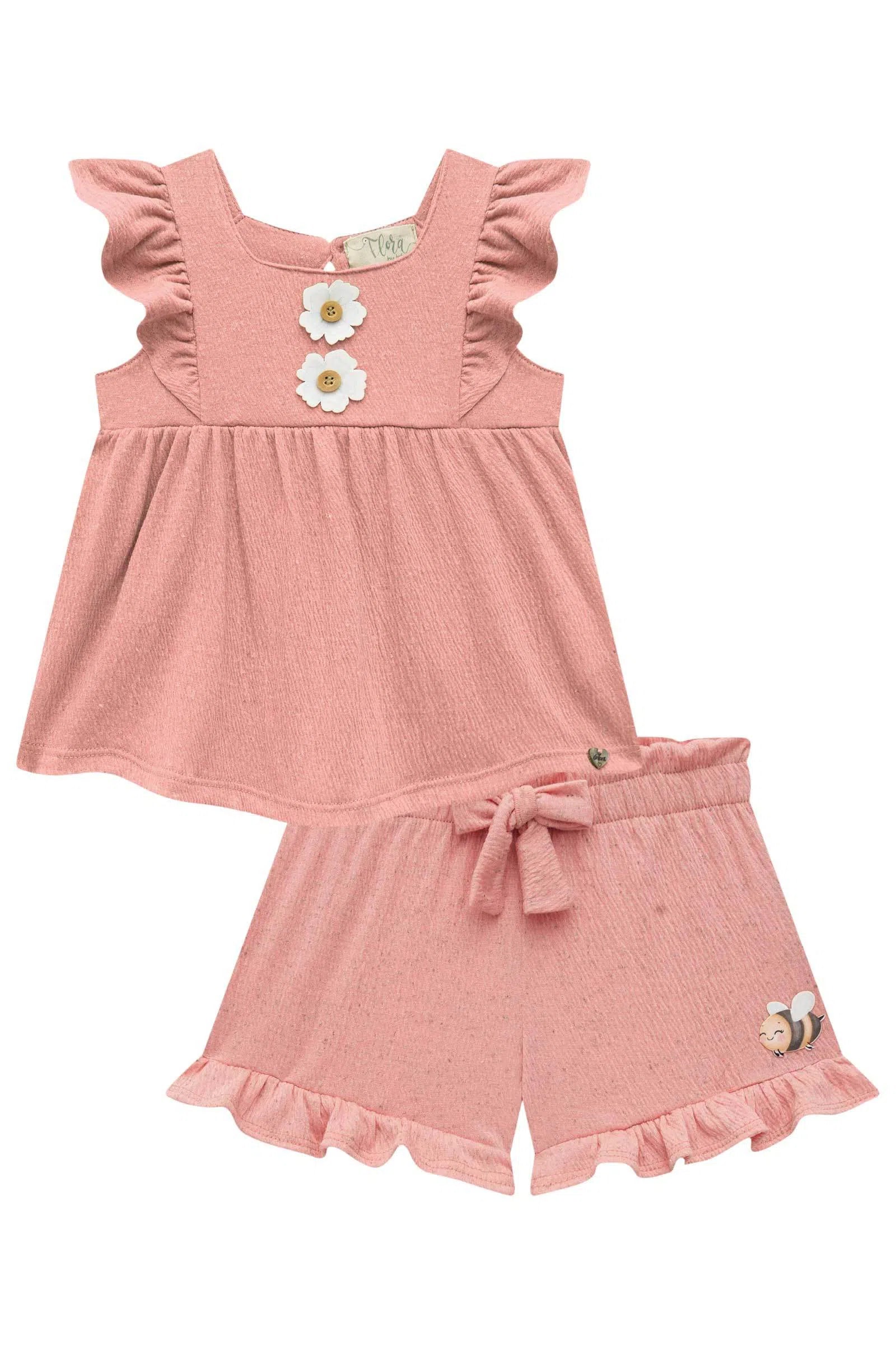 Conjunto de Bata e Shorts em Malha Wave Linho 74749 Infanti