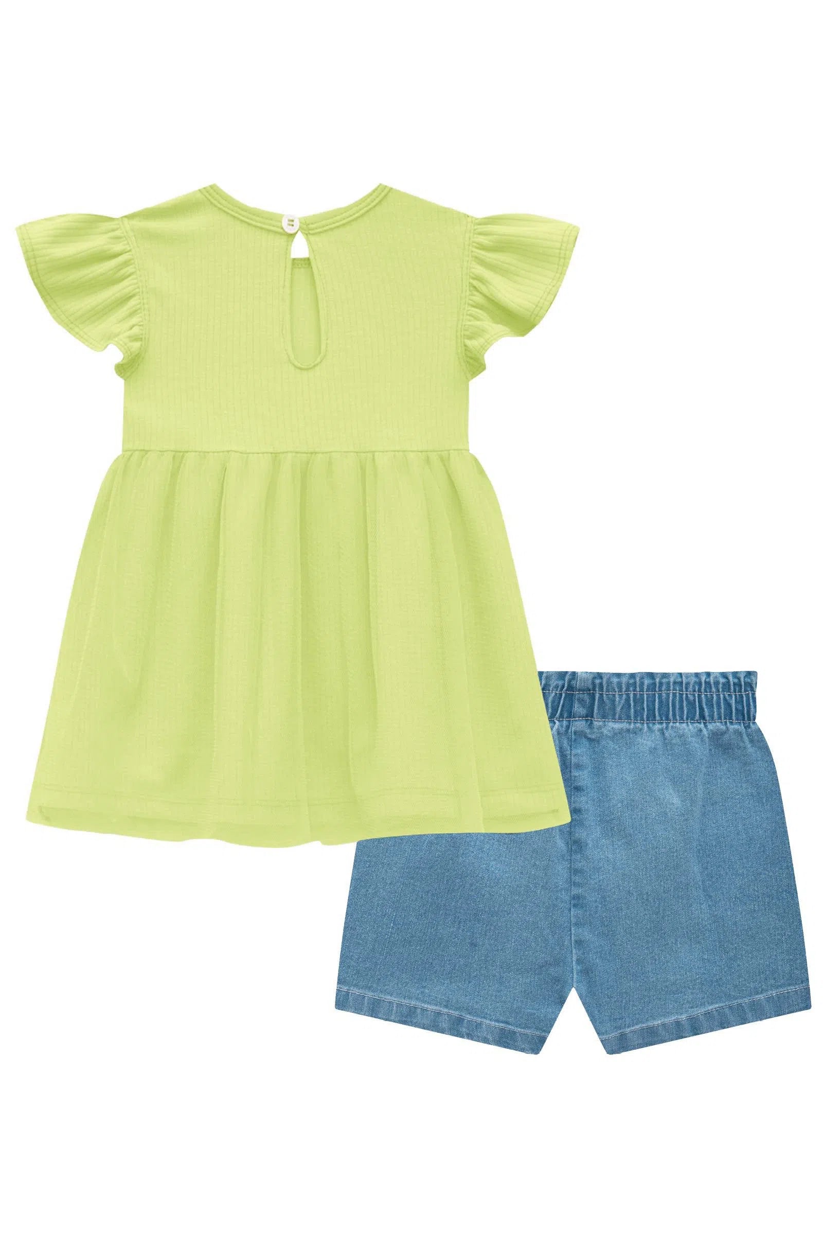 Conjunto de Bata em Canelado Mauí e Tule e Shorts em Jeans Bellini 74510 Kukiê