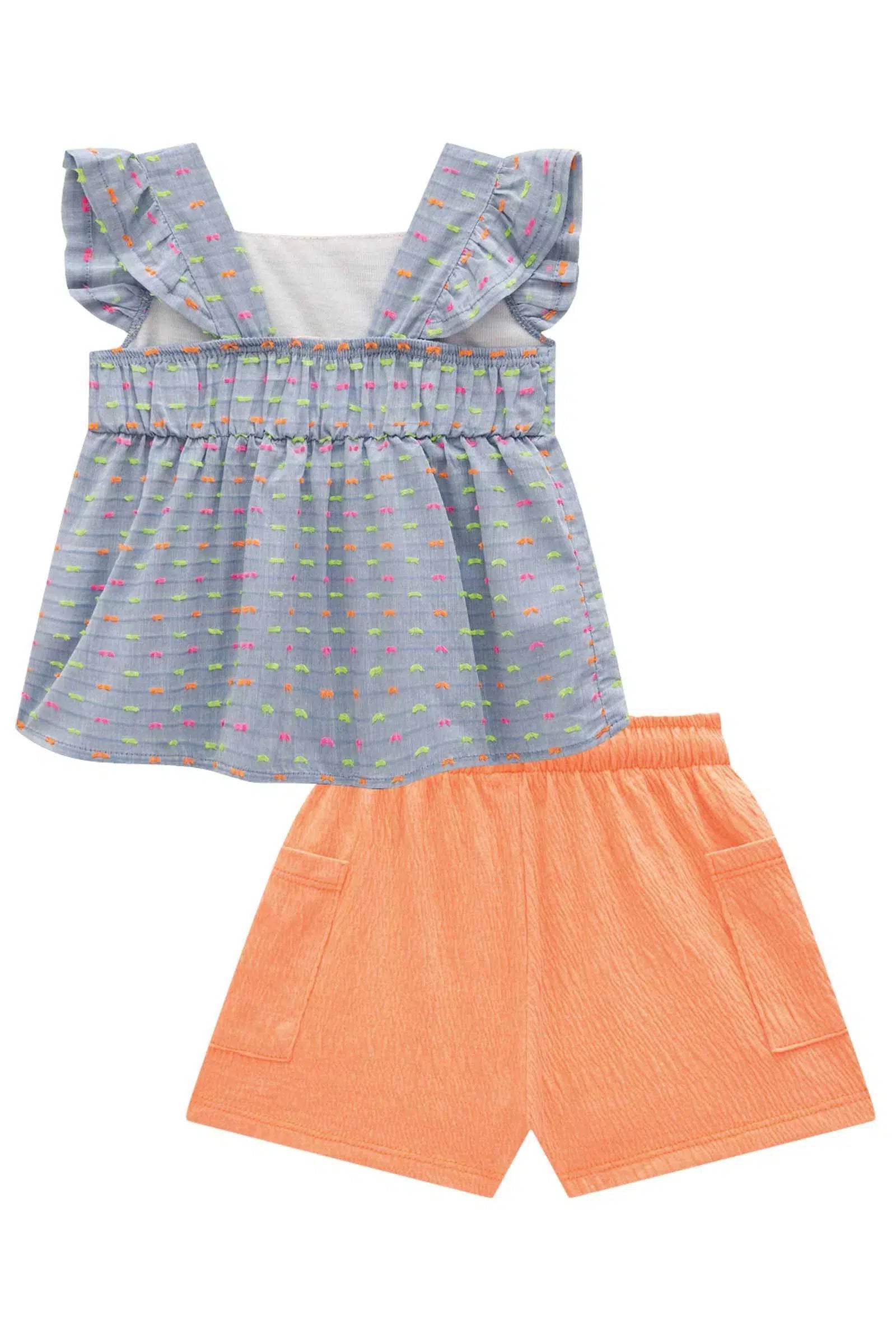 Conjunto de Bata em Chambray e Shorts em Malha Elastic 78143 Kukiê