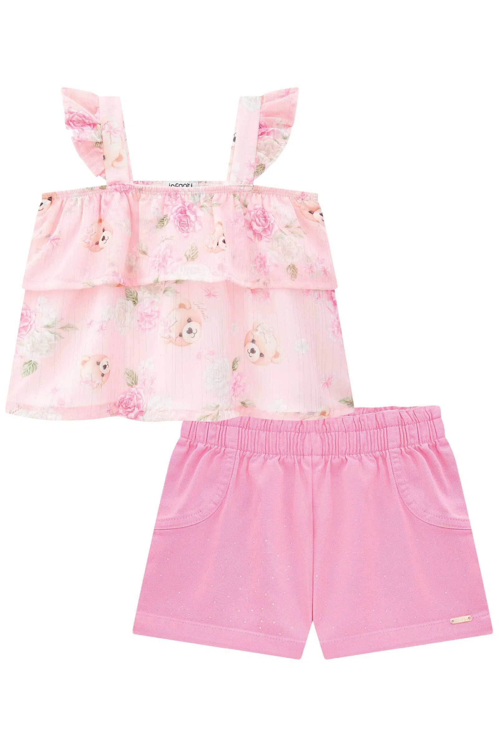 Conjunto de Bata em Chiffon com Shorts e Sarja Daryl com Elastano 74810 Infanti