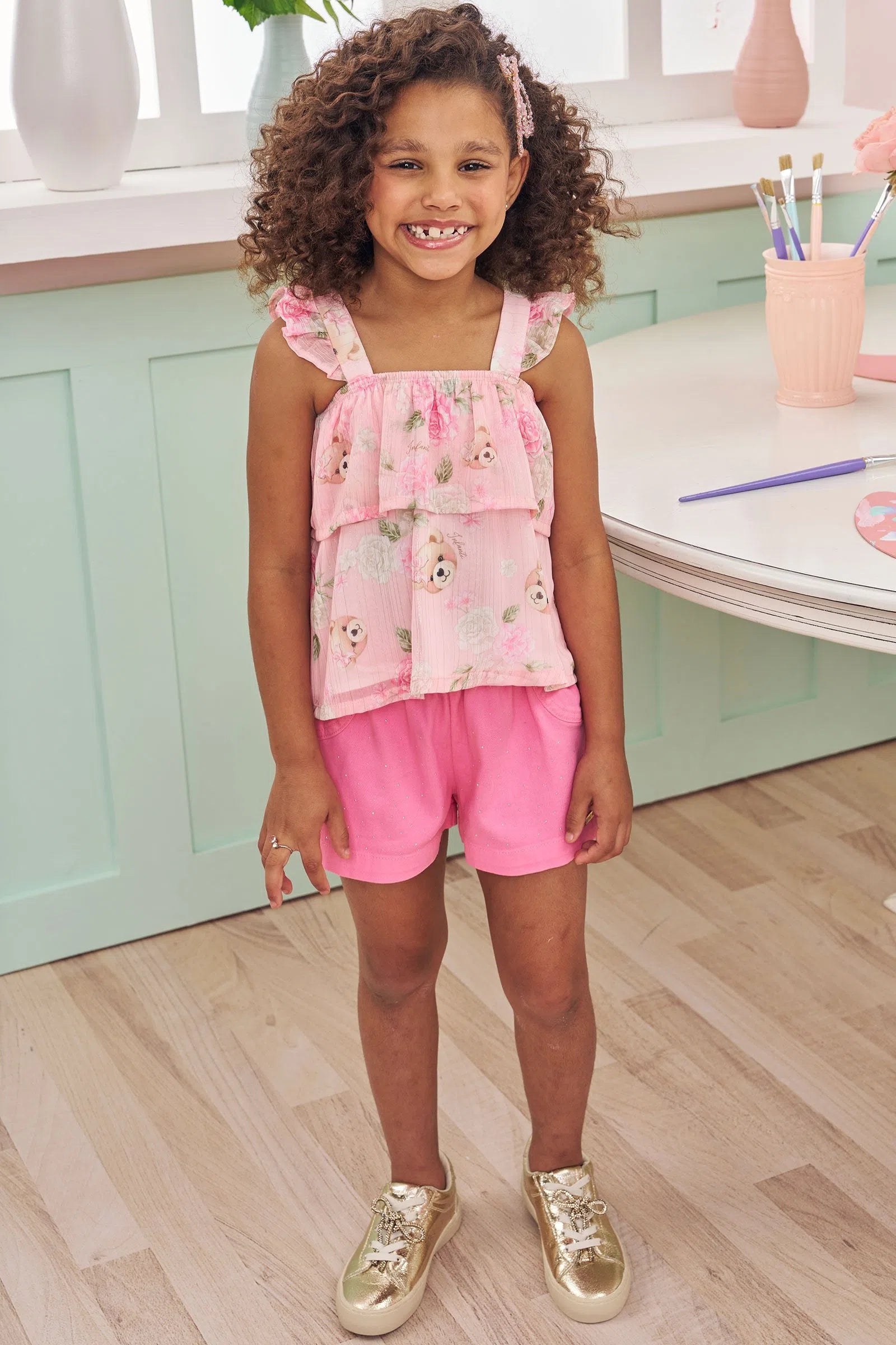 Conjunto de Bata em Chiffon com Shorts e Sarja Daryl com Elastano 74810 Infanti