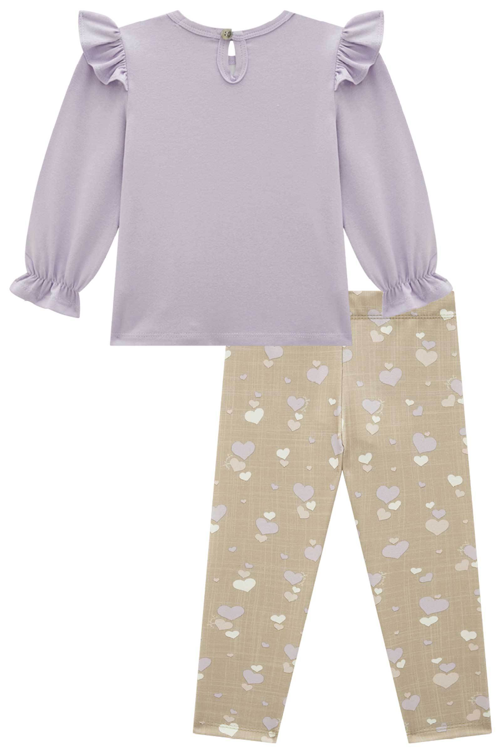 Conjunto de Bata em Cotton com Calça Legging em Molecotton 80355 Infanti Bebê Menina