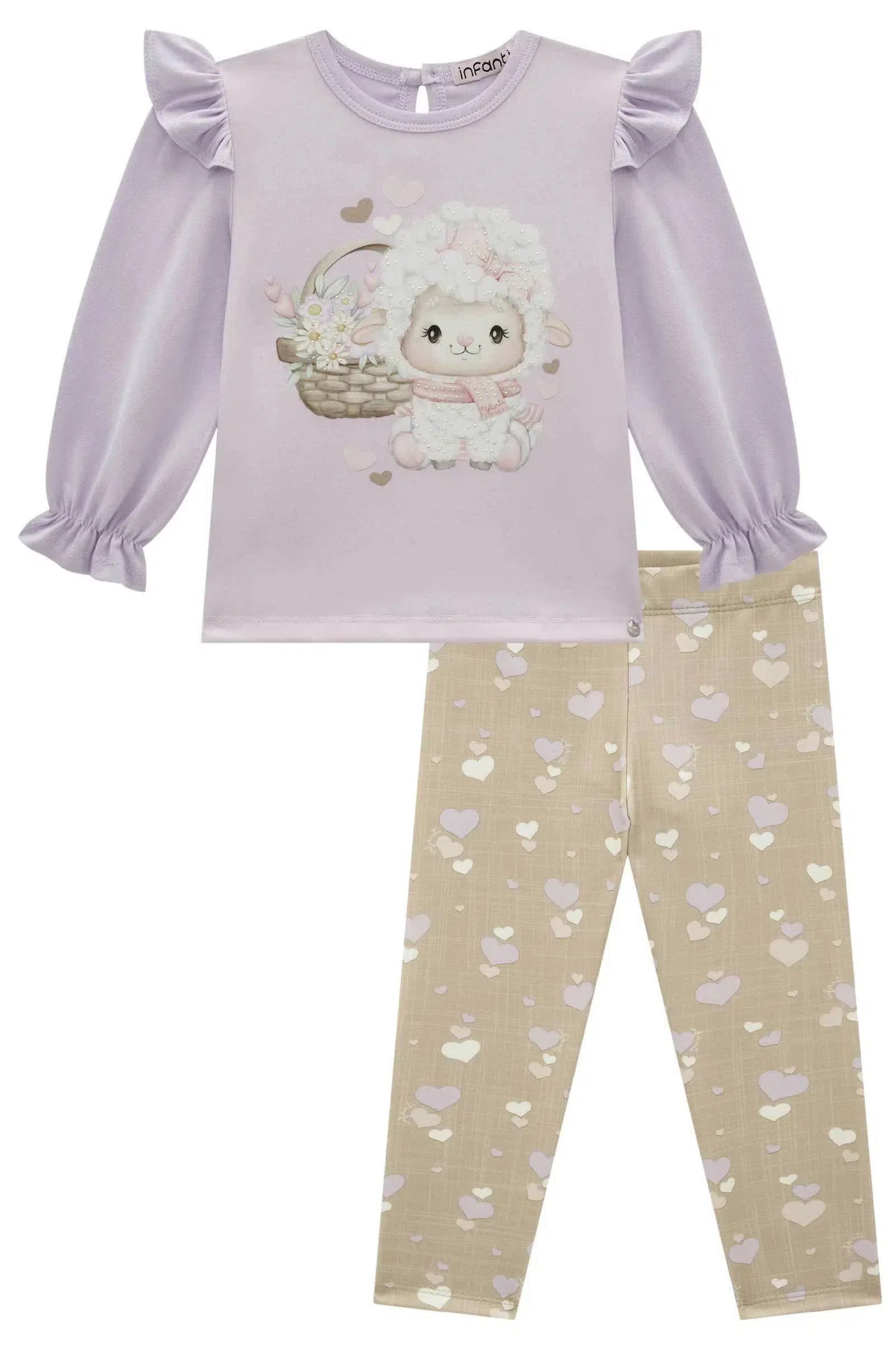 Conjunto de Bata em Cotton com Calça Legging em Molecotton 80355 Infanti Bebê Menina