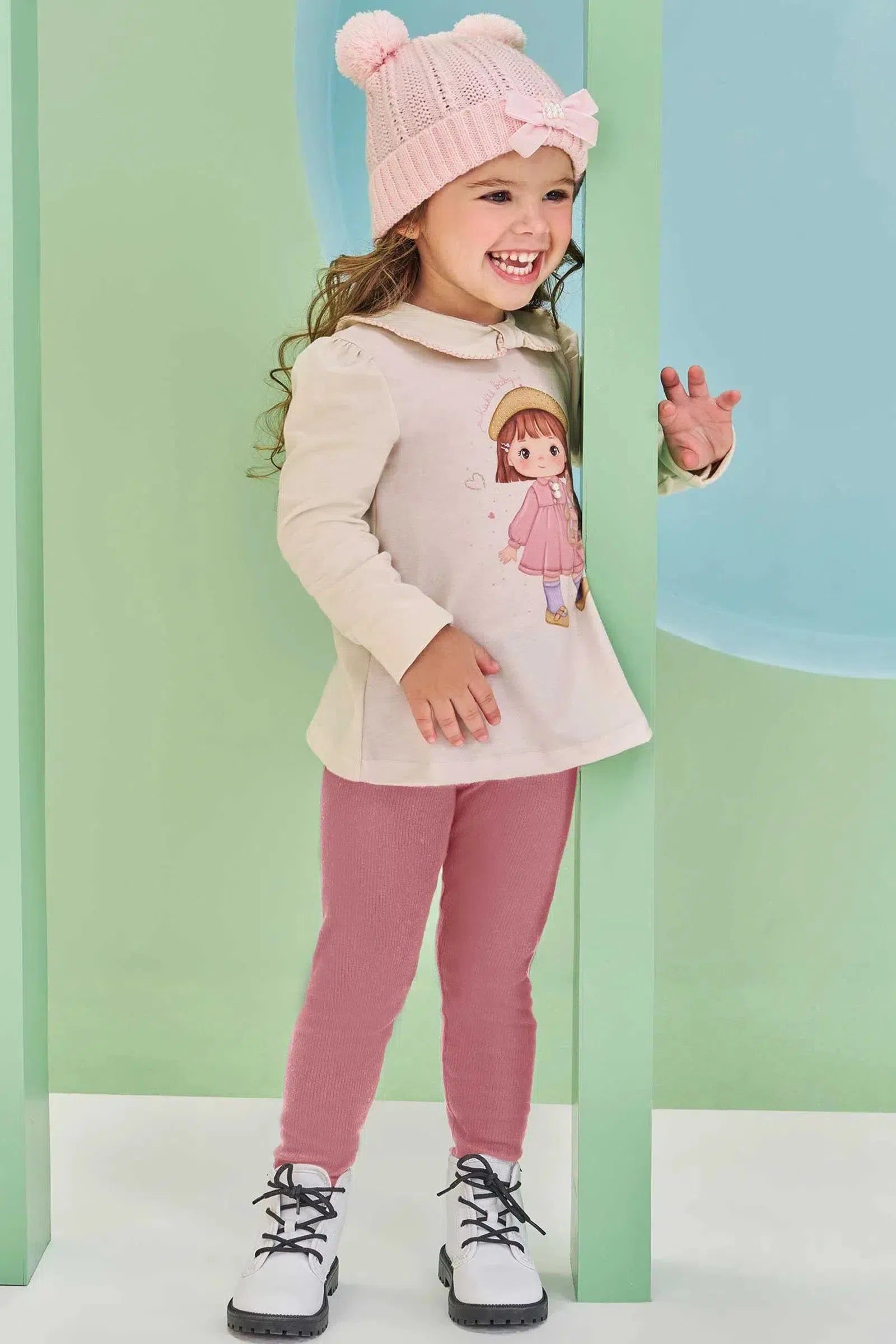 Conjunto de Bata em Cotton e Calça Legging em Canelado 80622 Kukiê Bebê Menina