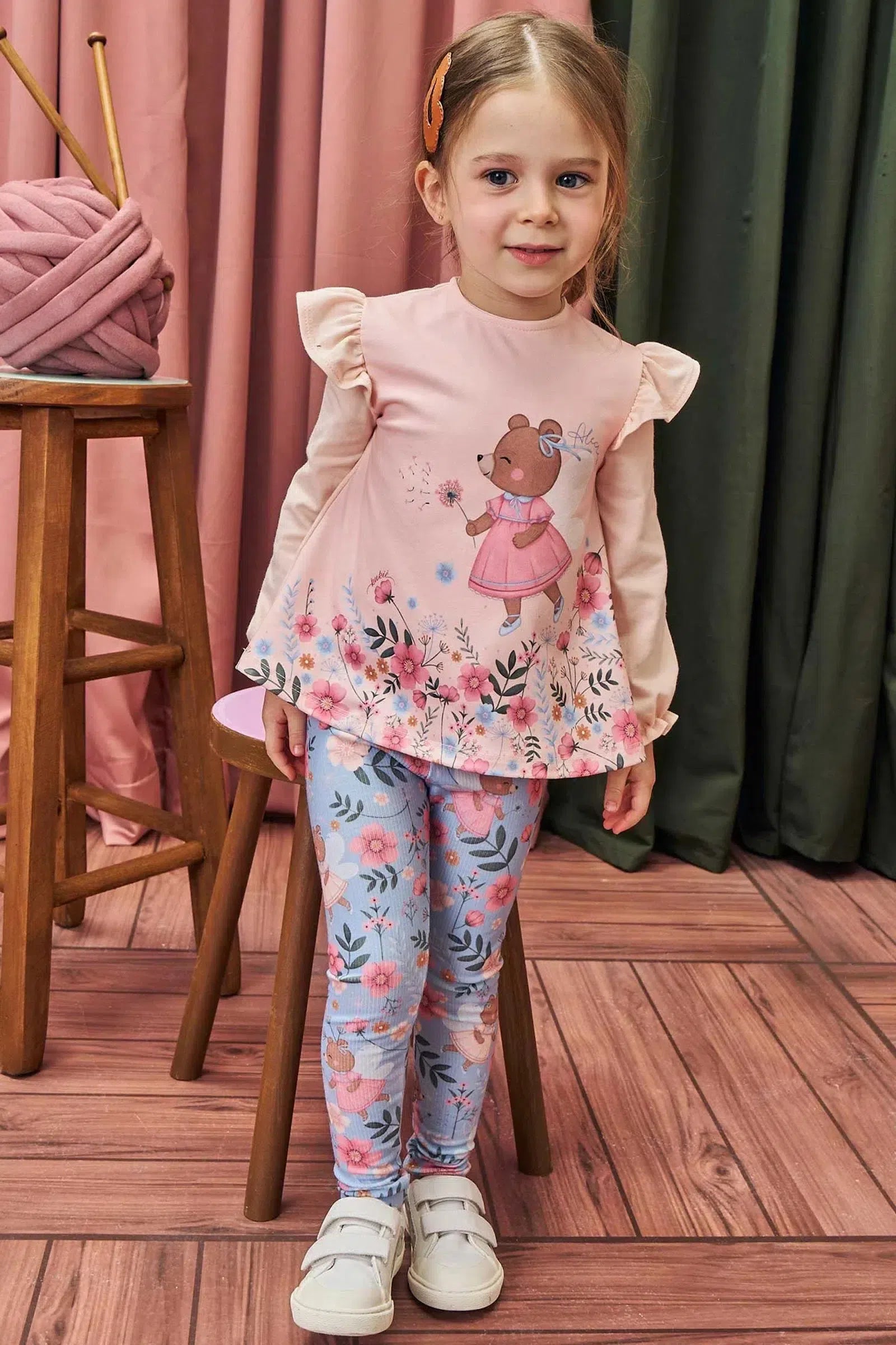 Conjunto de Bata em Cotton e Calça Legging em Canelado 79114 Kukiê Bebê Menina