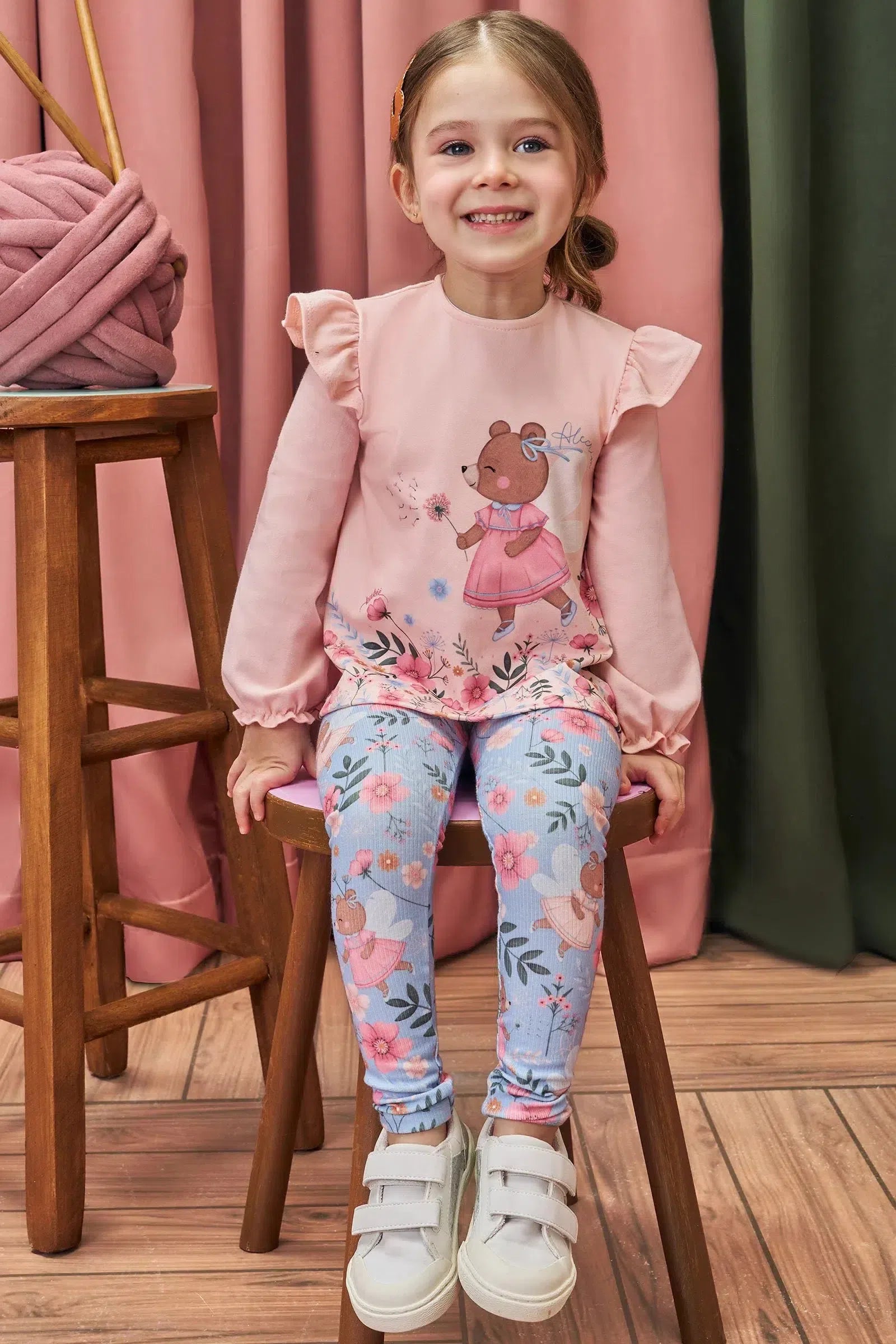 Conjunto de Bata em Cotton e Calça Legging em Canelado 79114 Kukiê Bebê Menina