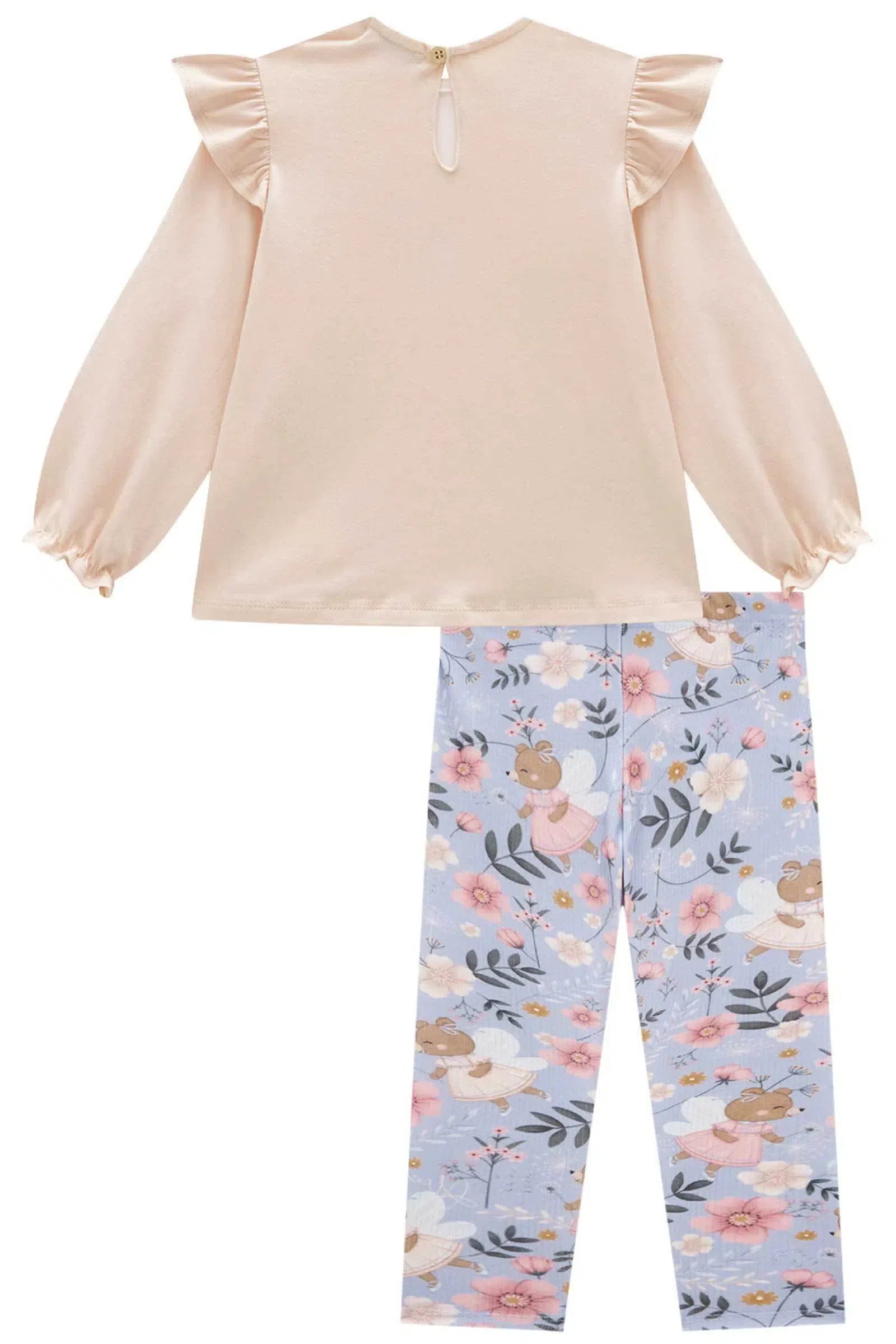 Conjunto de Bata em Cotton e Calça Legging em Canelado 79114 Kukiê Bebê Menina