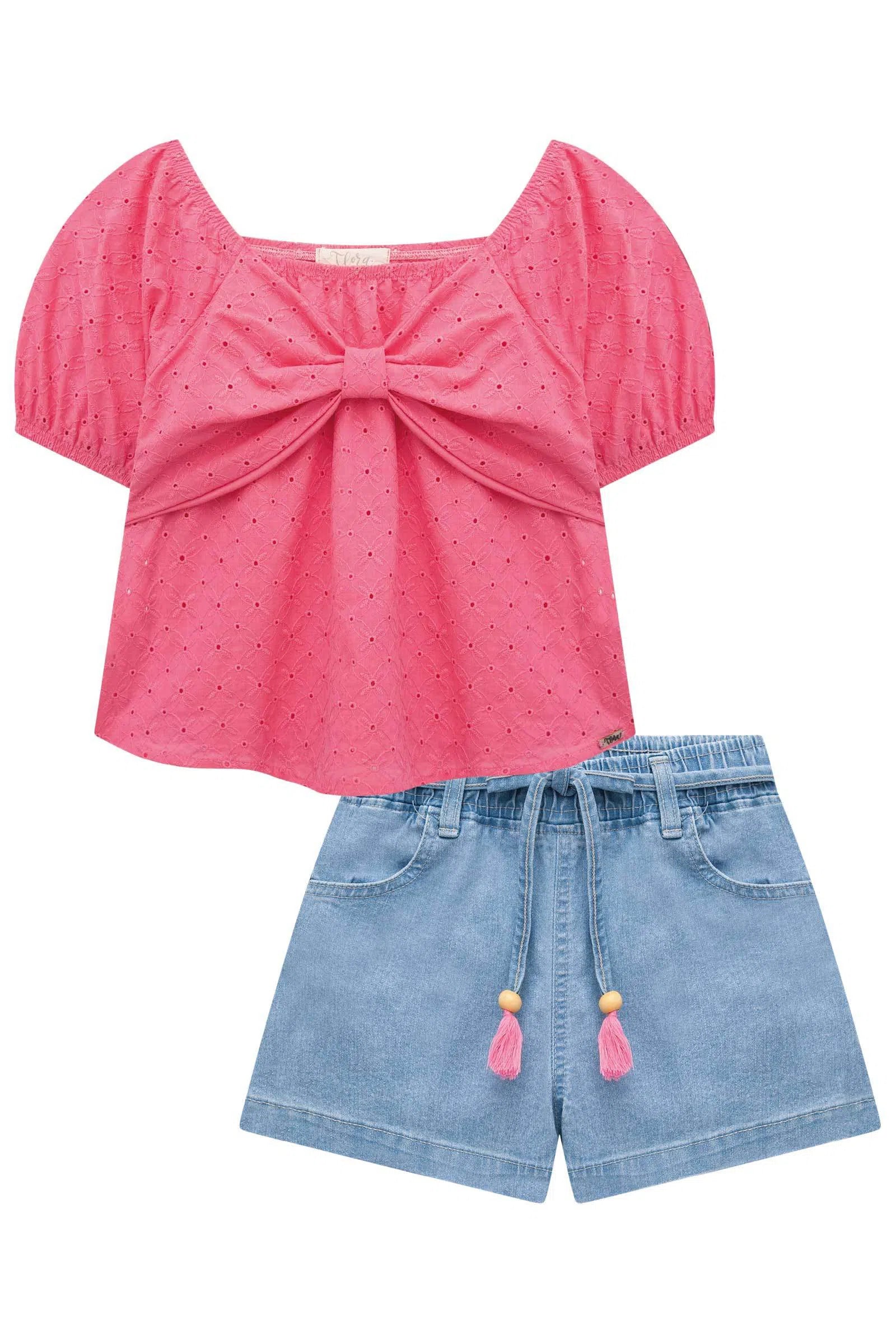 Conjunto de Bata em Laise Verano com Shorts em Jeans Bellini com Elastano 73701 Infanti