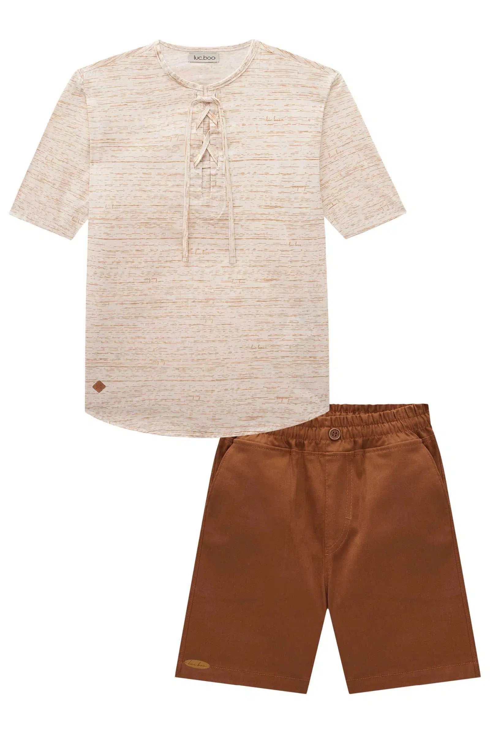 Conjunto de Bata em Linho Deluxe e Bermuda em Sarja Stretch com Elastano 77075 LucBoo