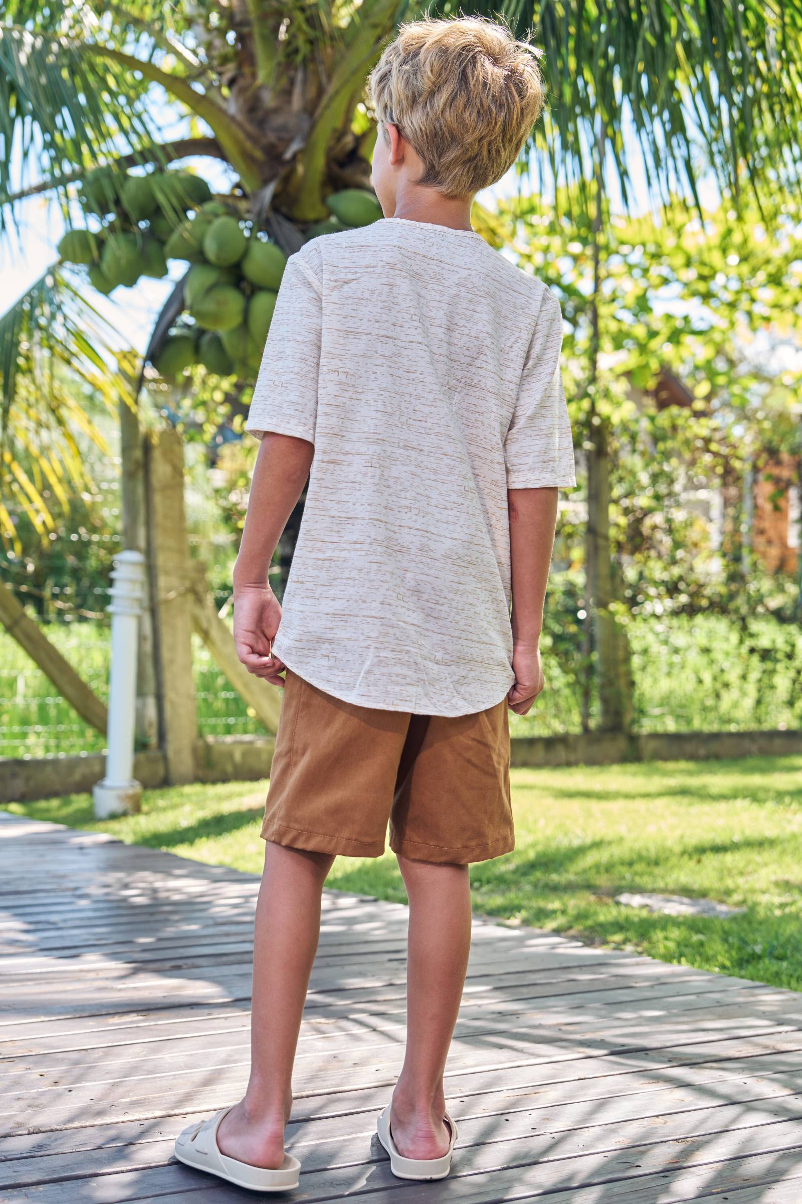 Conjunto de Bata em Linho Deluxe e Bermuda em Sarja Stretch com Elastano 77075 LucBoo