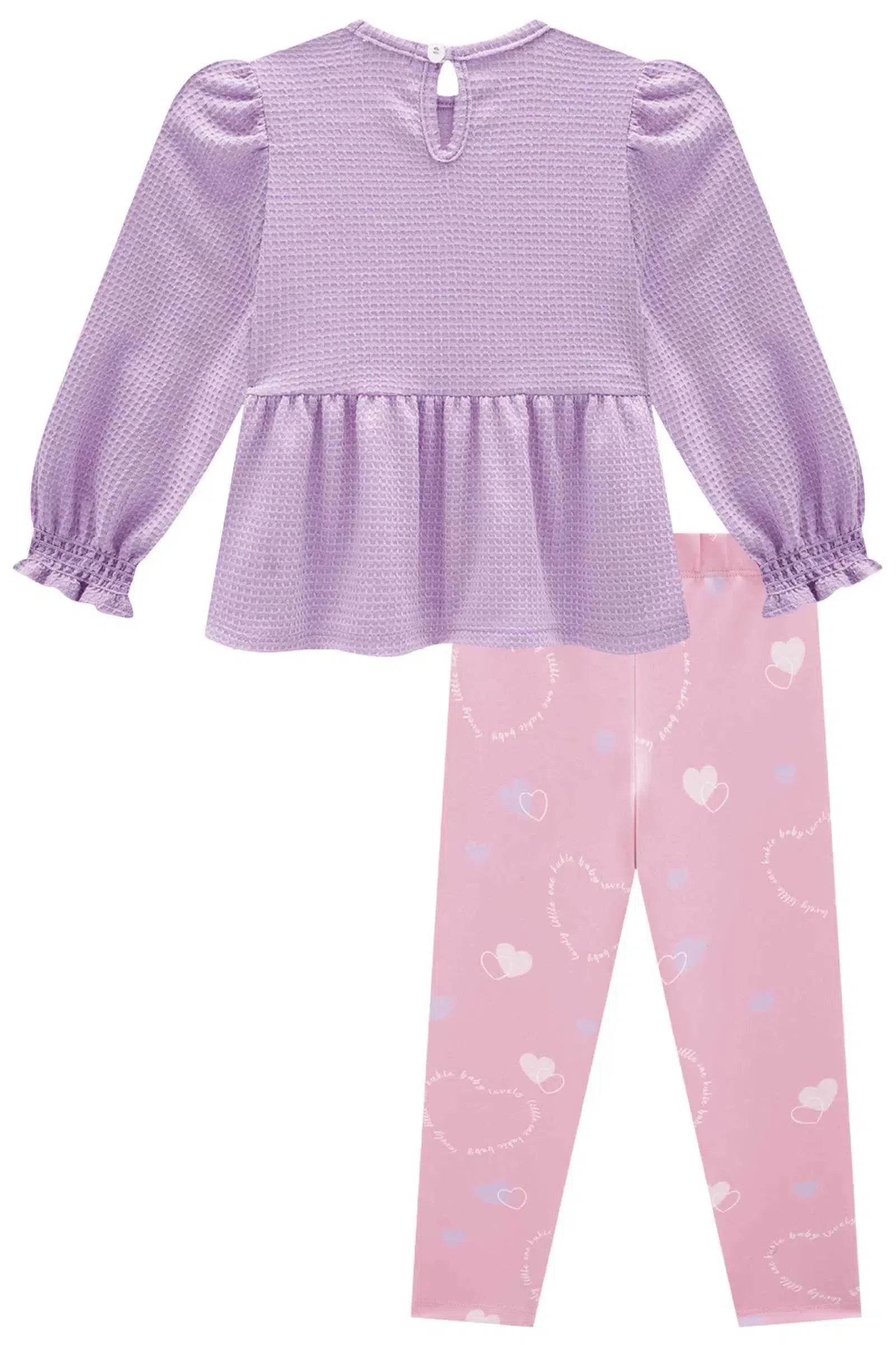 Conjunto de Bata em Malha Textura Quadradinhos e Calça Legging em Fly Tech 80946 Kukiê Bebê Menina