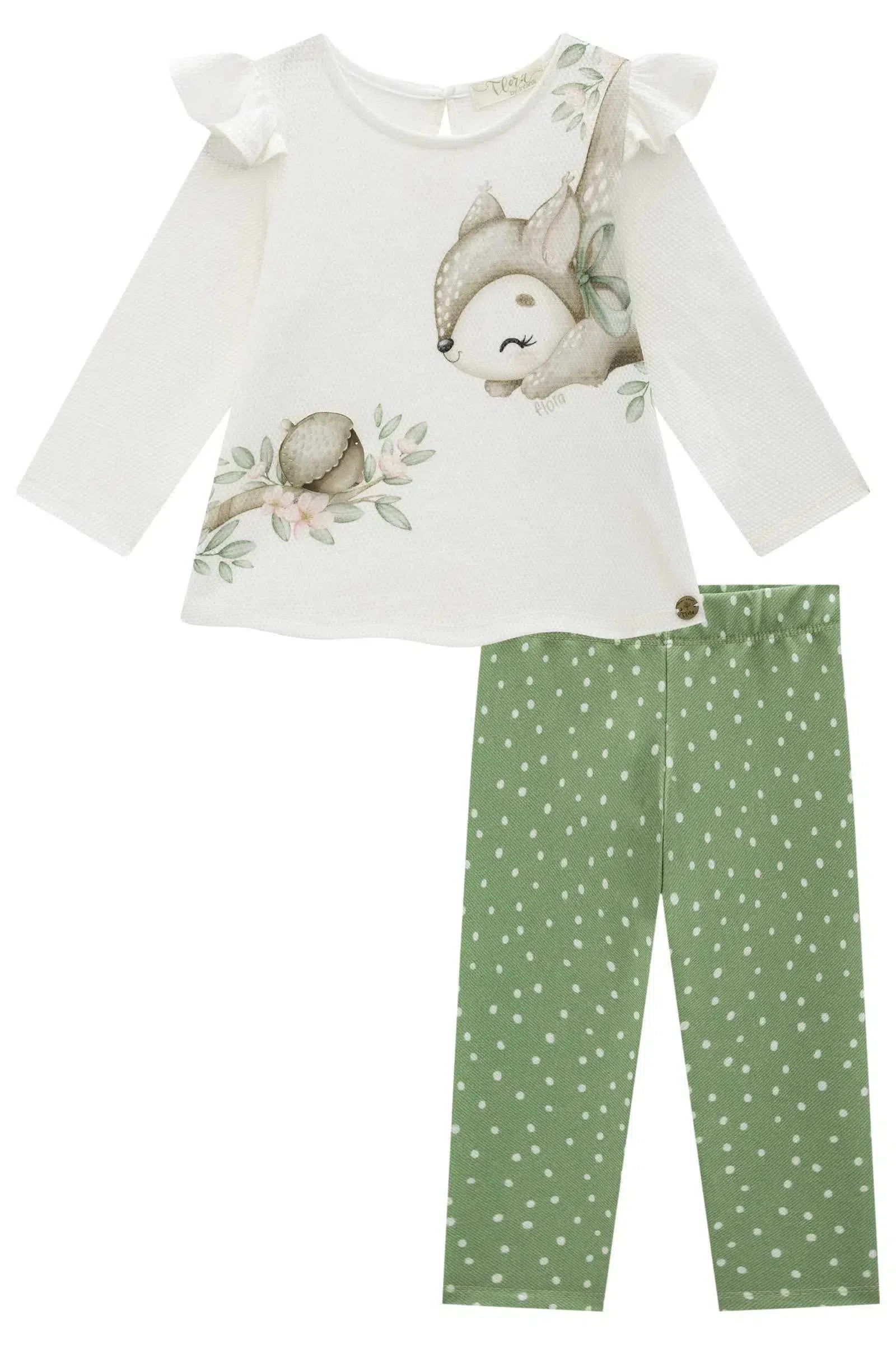 Conjunto de Bata em Malha Bee com Calça Legging em Molecotton 79459 Infanti Bebê Menina