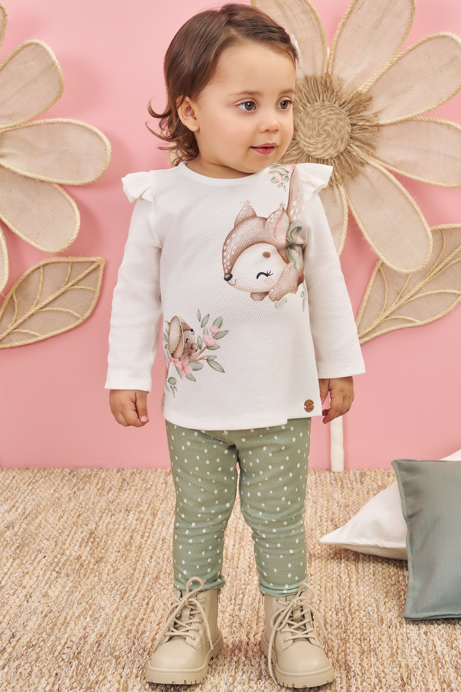 Conjunto de Bata em Malha Bee com Calça Legging em Molecotton 79459 Infanti Bebê Menina