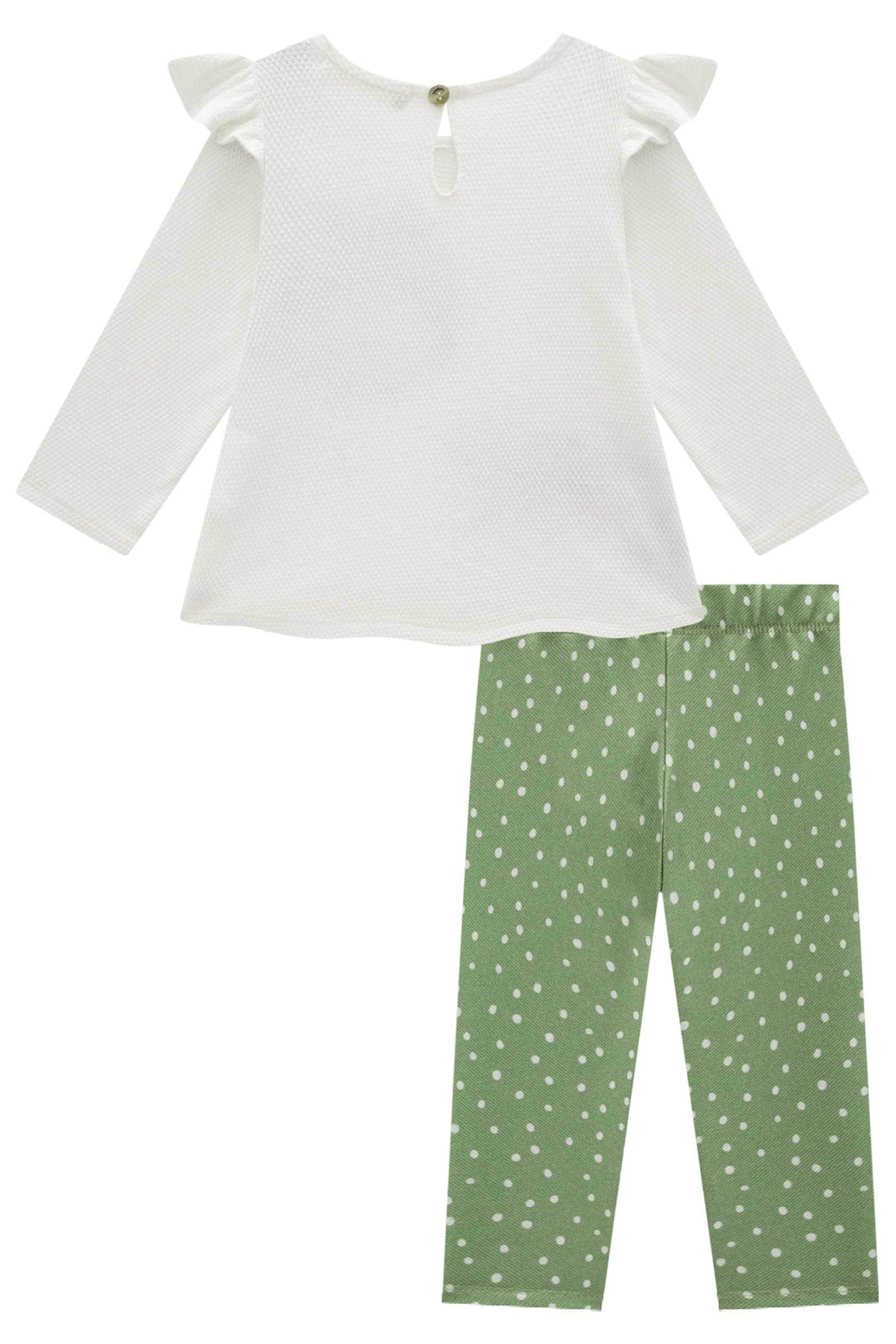 Conjunto de Bata em Malha Bee com Calça Legging em Molecotton 79459 Infanti Bebê Menina