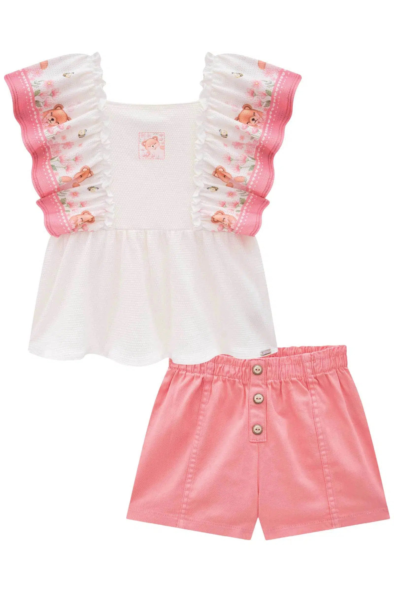 Conjunto Infantil de Bata em Malha Bee e Shorts em Sarja com Elastano 81500 Infanti