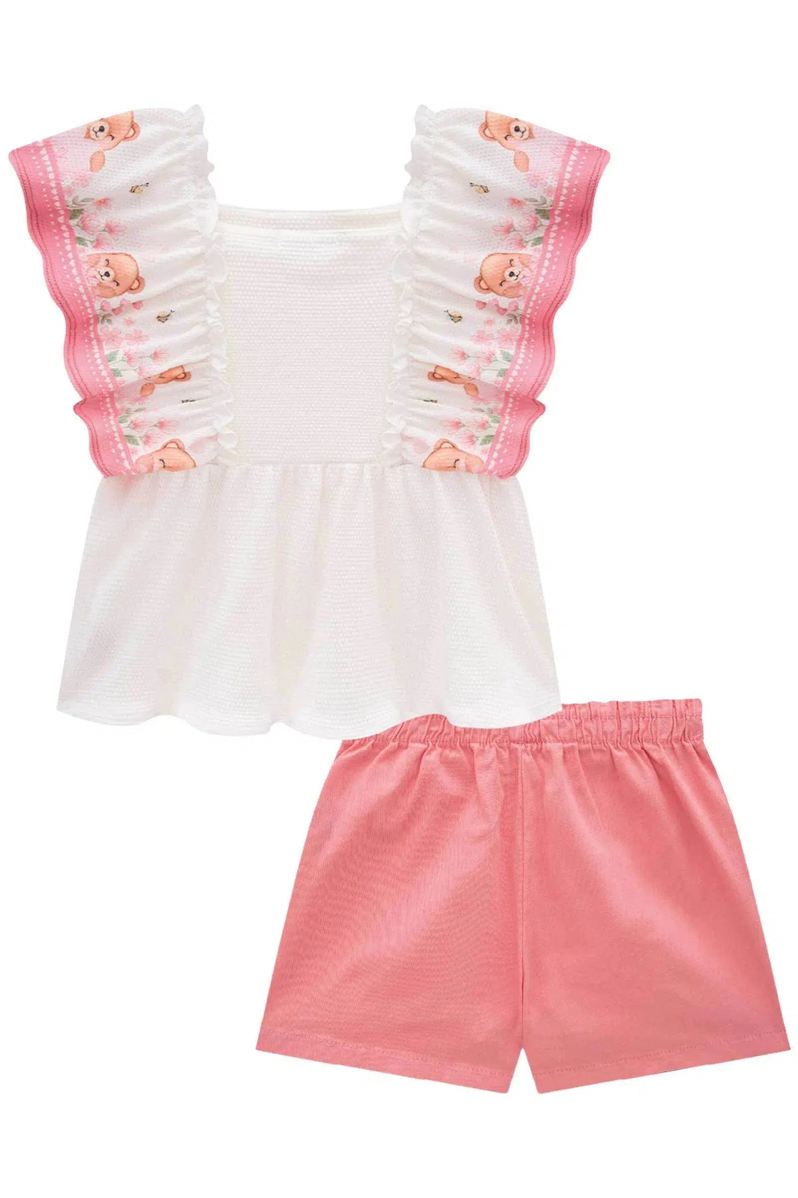 Conjunto Infantil de Bata em Malha Bee e Shorts em Sarja com Elastano 81500 Infanti