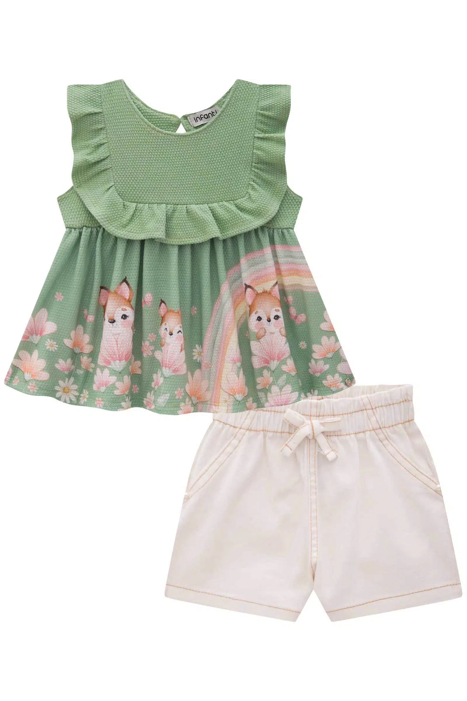 Conjunto Bebê de Bata em Malha Bee e Shorts em Sarja com Elastano 81891 Infanti