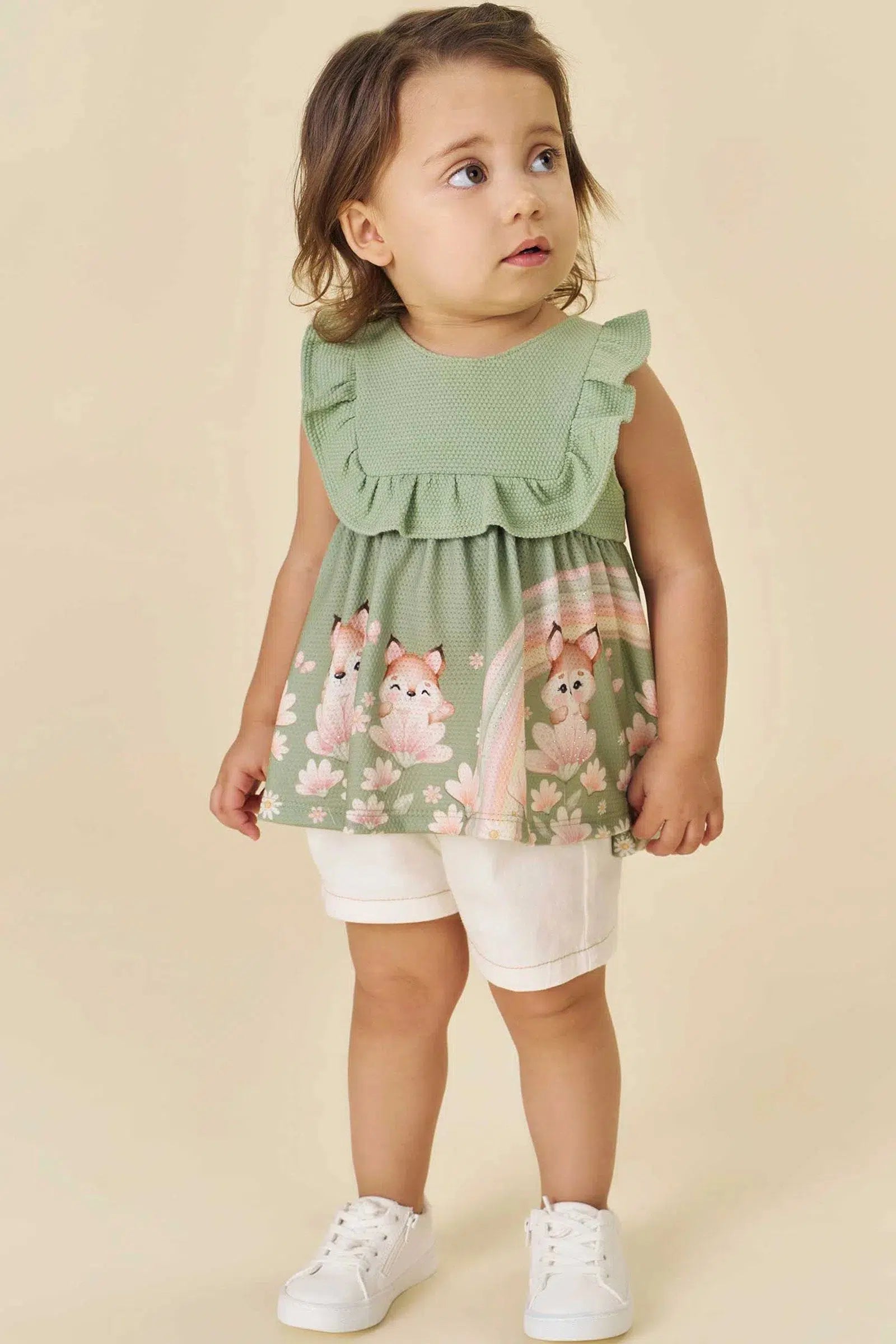 Conjunto Bebê de Bata em Malha Bee e Shorts em Sarja com Elastano 81891 Infanti