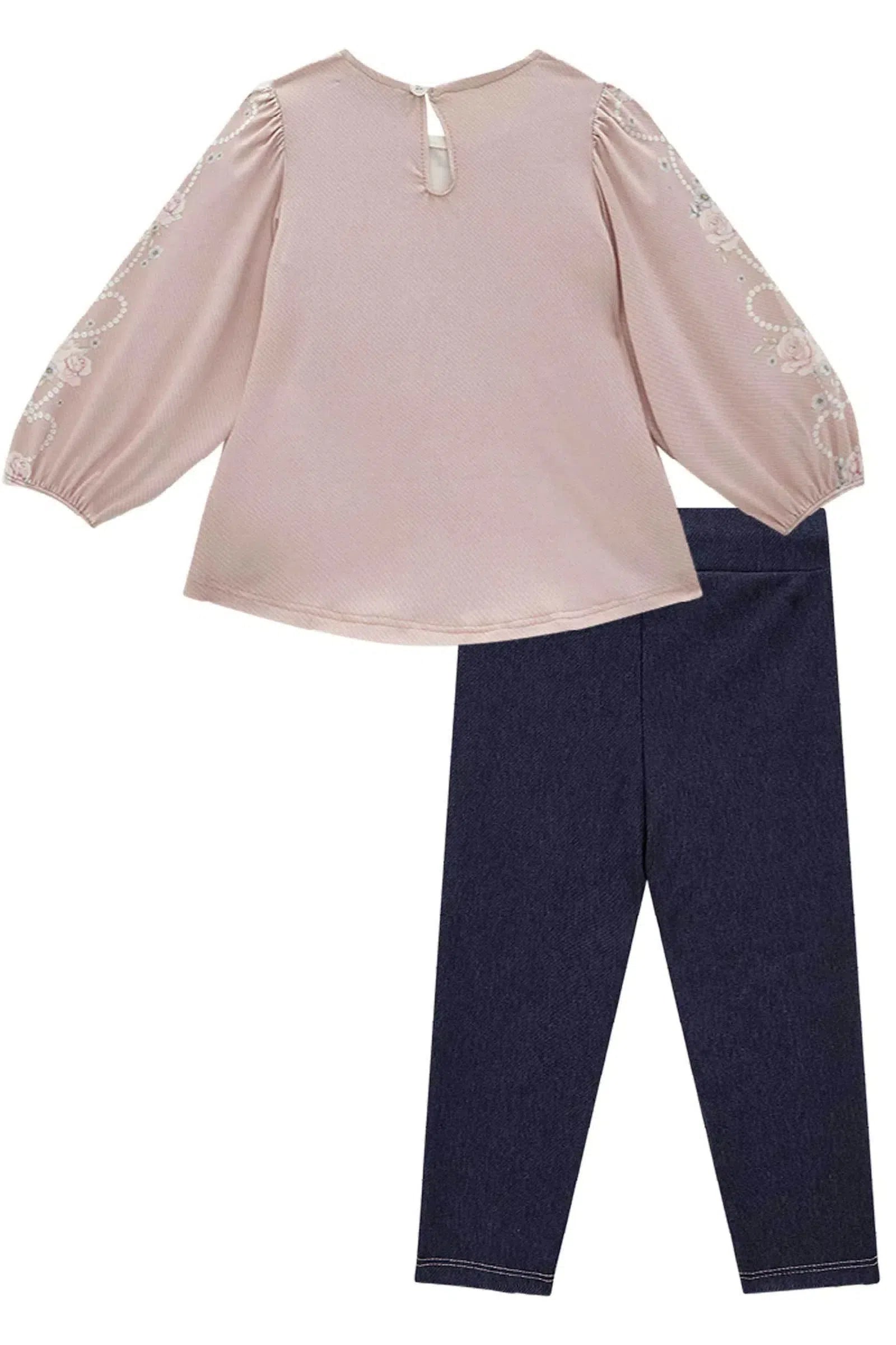 Conjunto de Bata em Malha Comfy com Calça em Cotton Jeans 80562 Infanti Bebê Menina