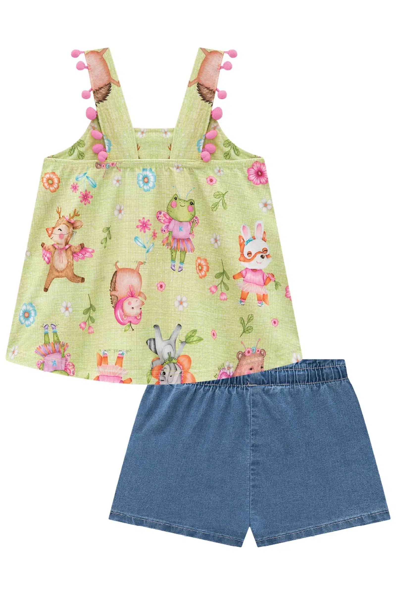 Conjunto de Bata em Malha Fresh e Shorts em Jeans Liz com Elastano 77280 Kukiê