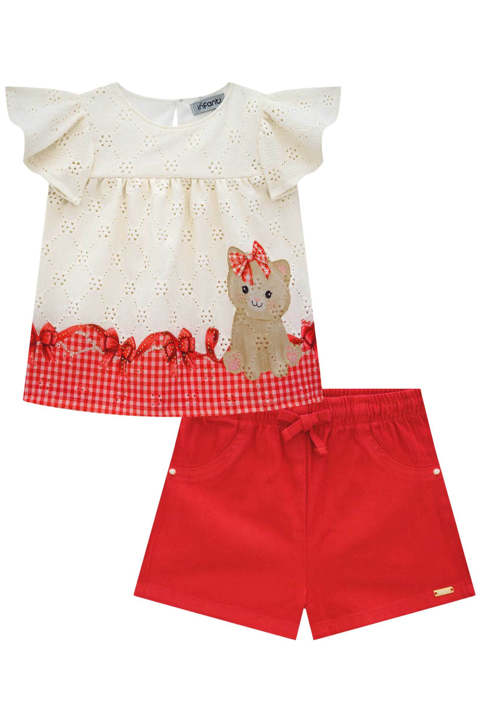 Conjunto de Bata em Malha Laise com Shorts em Sarja Onix com Elastano 78216 Infanti