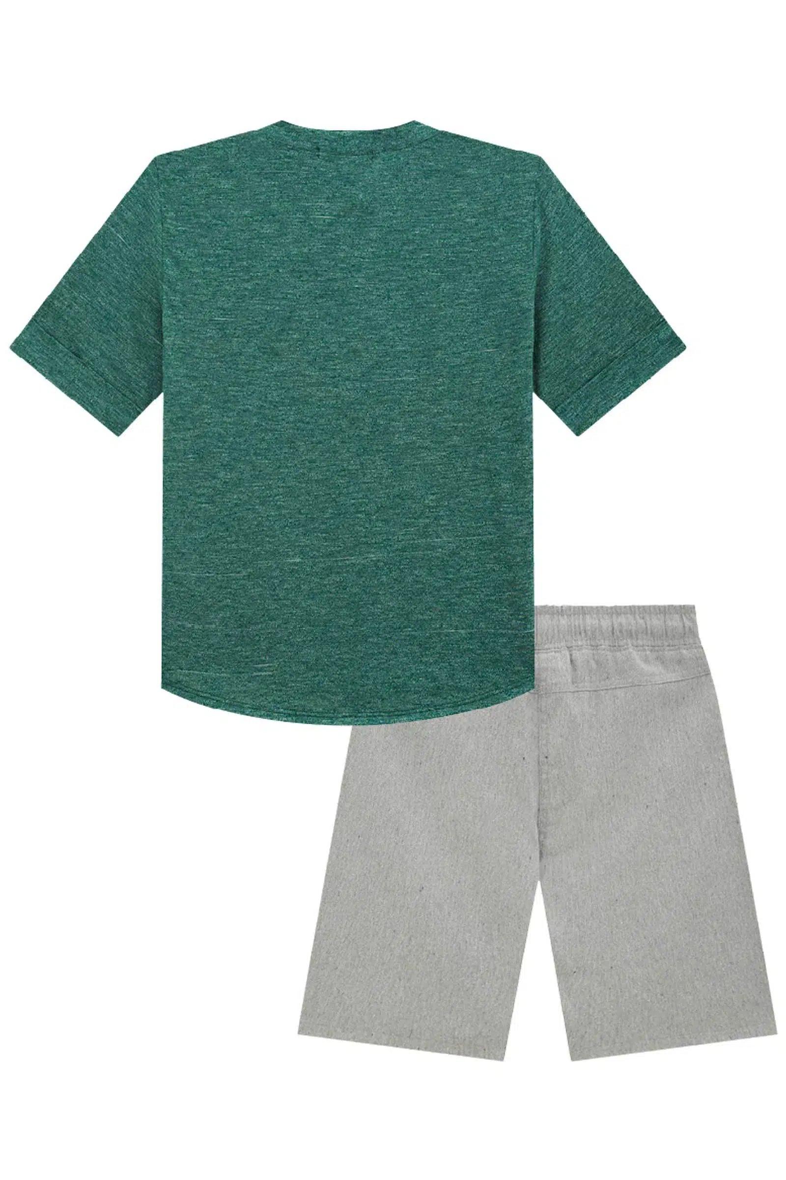 Conjunto de Bata em Malha Melange e Bermuda em Tecido Eco com Elastano 78610 Johnny Fox